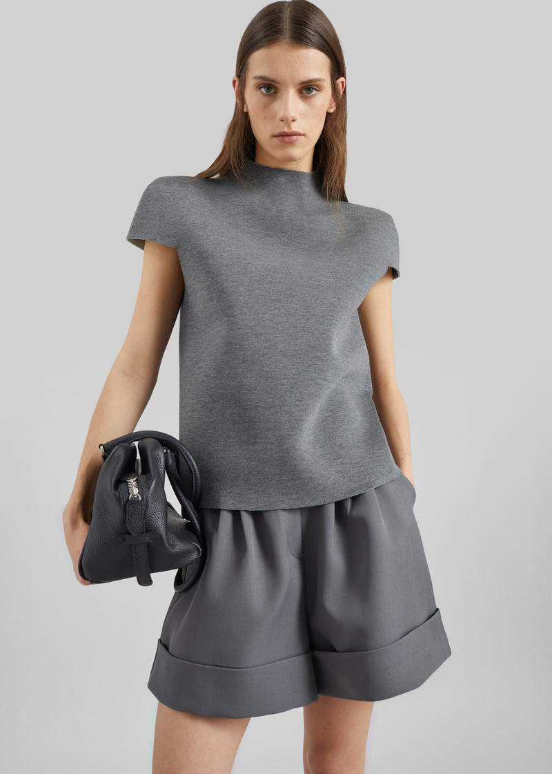 Anya Neoprene Sculpted Sleeve Top - Grey Melange 1