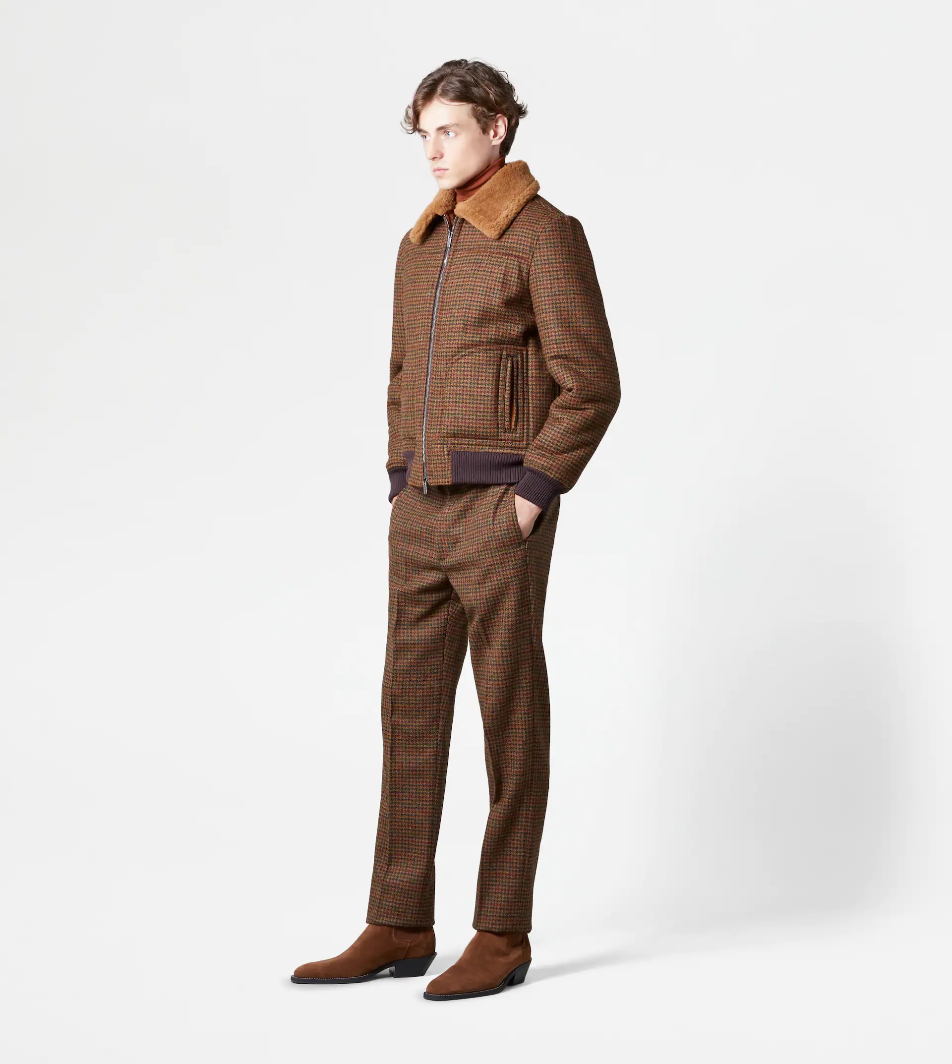 SHETLAND BOMBER LINED IN SHEARLING - BROWN, RED - 4