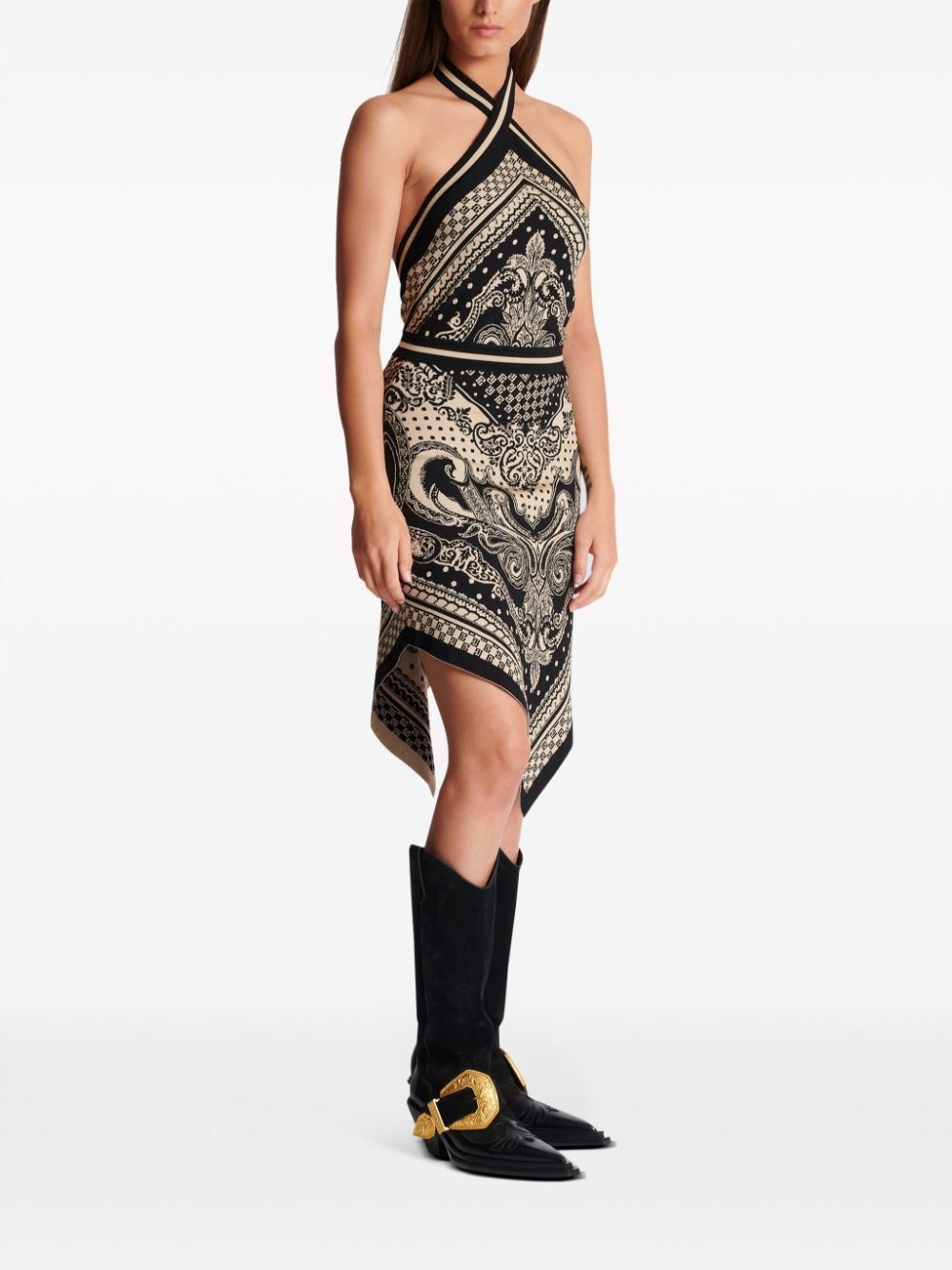 monogram backless fine-knit dress - 3