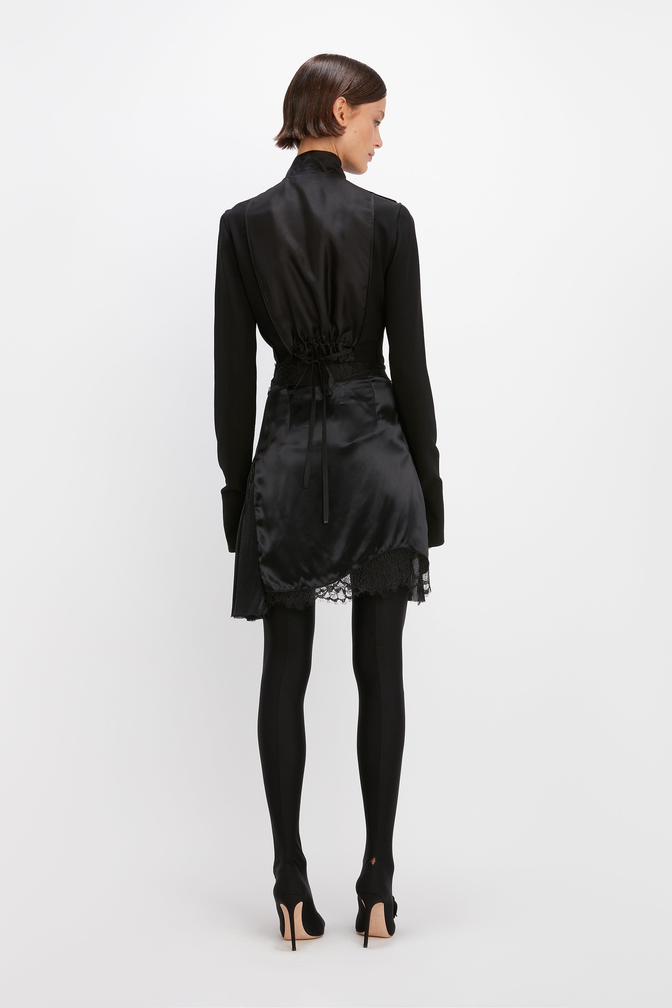 Lace Detail Mini Skirt in Black - 4