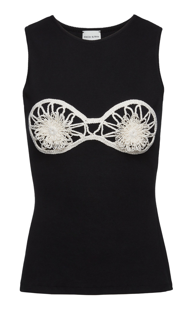 Embroidered Sleeveless Cotton Top black - 1