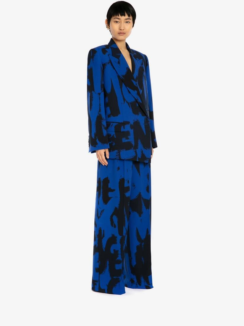 Barathea Mcqueen Graffiti Wide Leg Trousers in Electric Blue/black - 3