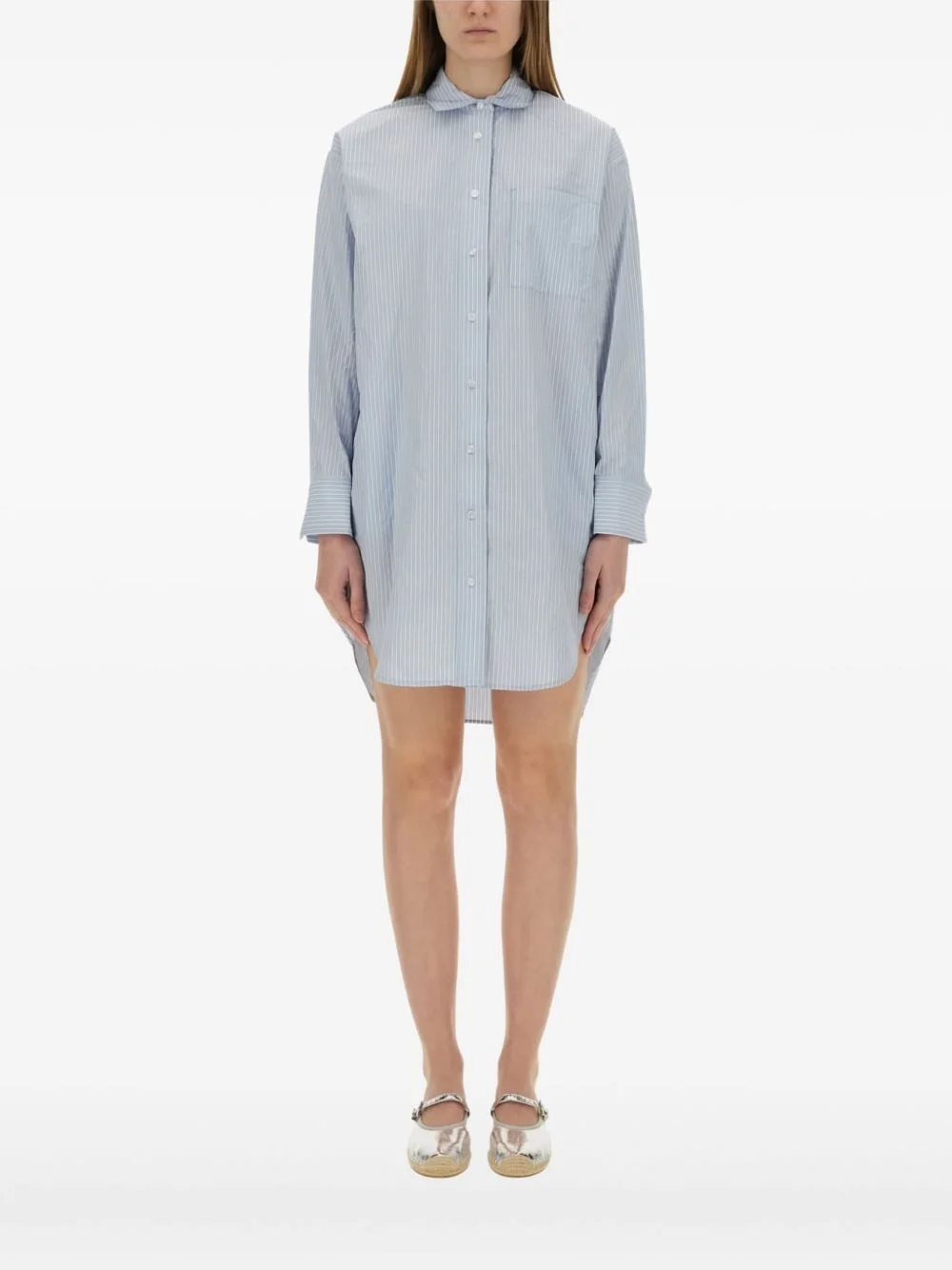 pinstripe button-up shirt dress - 1