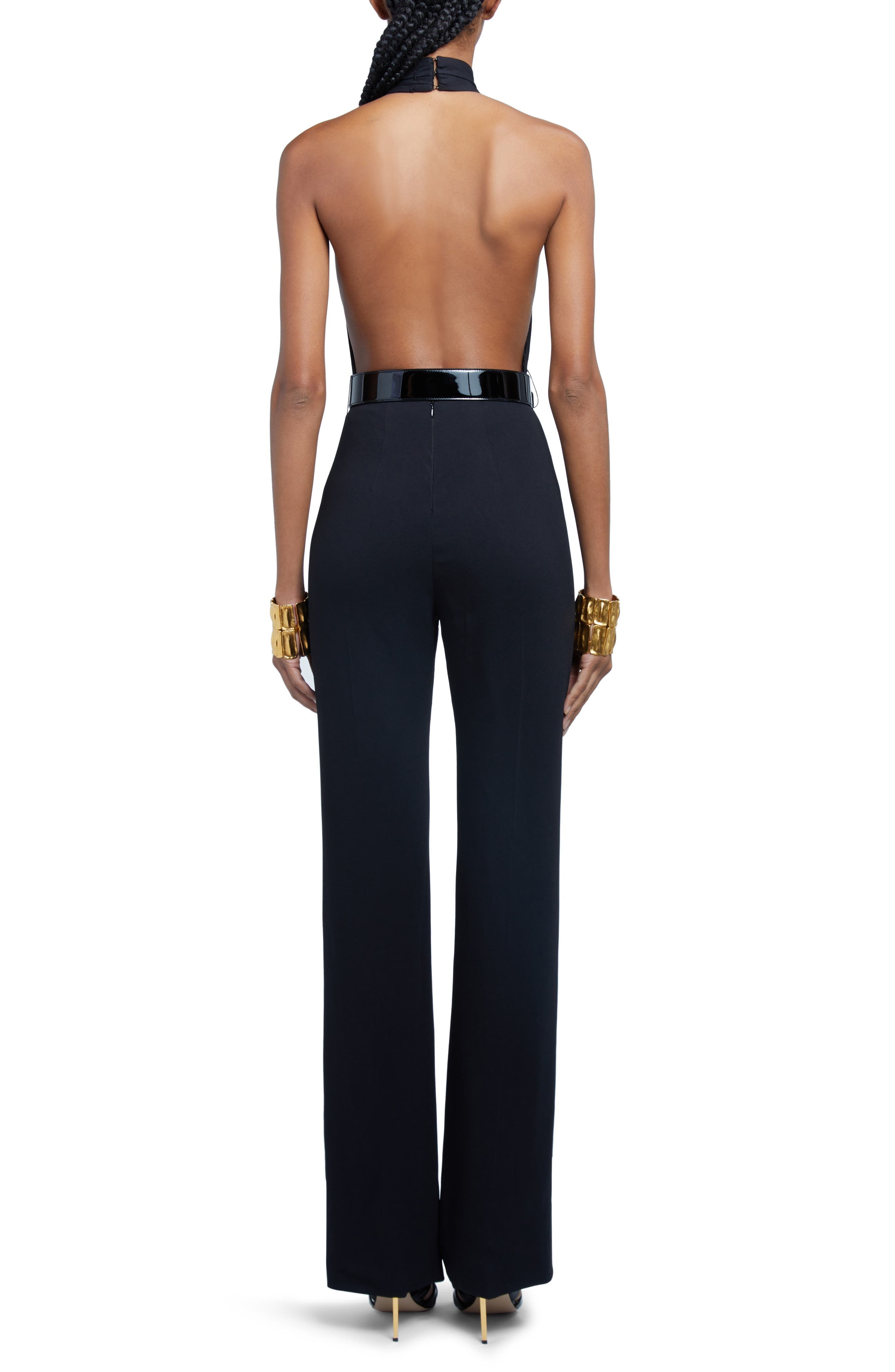 Stretch Sable Belted Halter Jumpsuit - 2