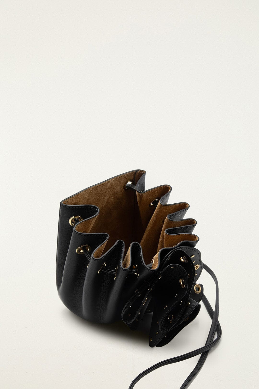 Black Leather Studded Crossbody Flower Bag - 3
