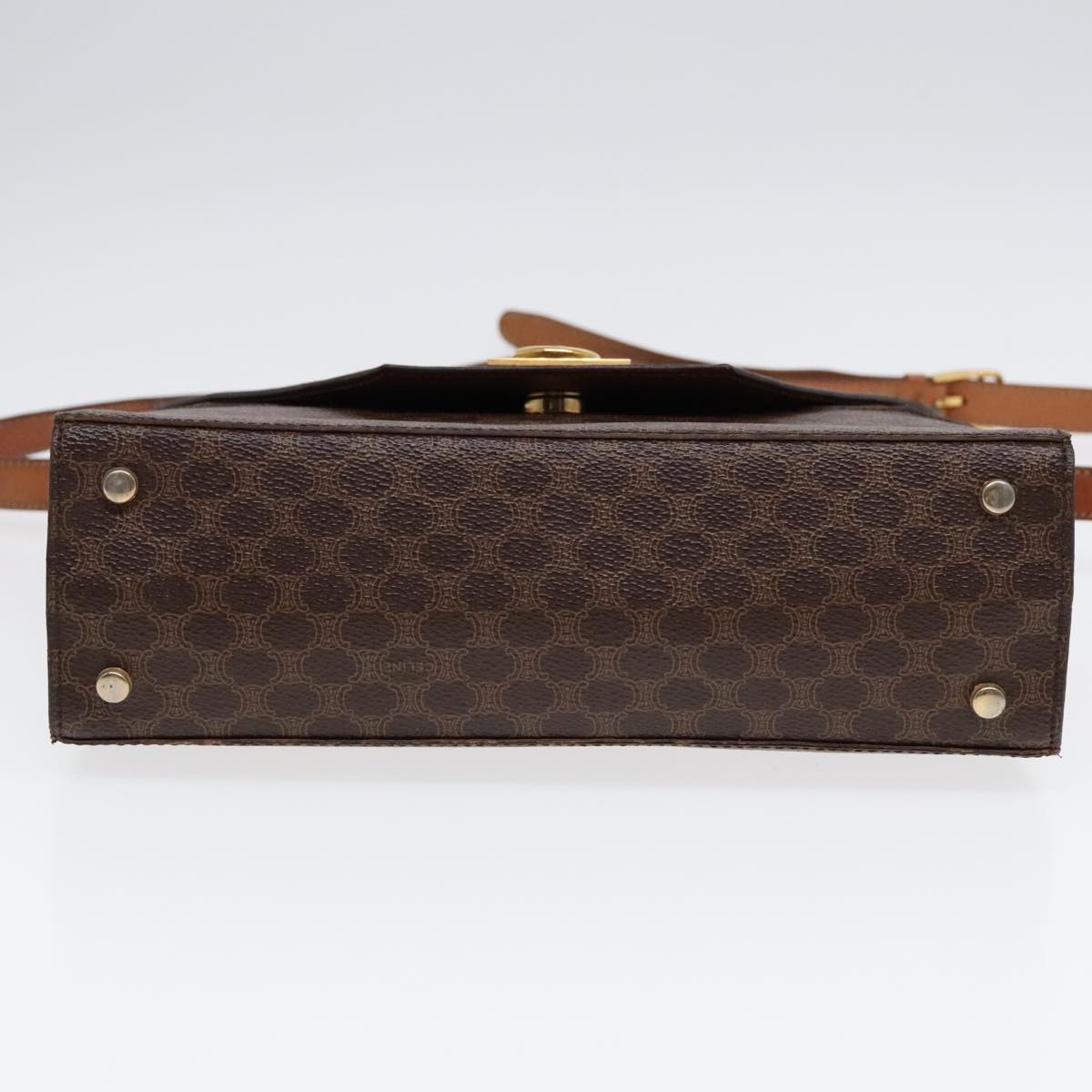 CELINE Macadam Canvas Shoulder Bag Pvc Leather Brown Gold - 5