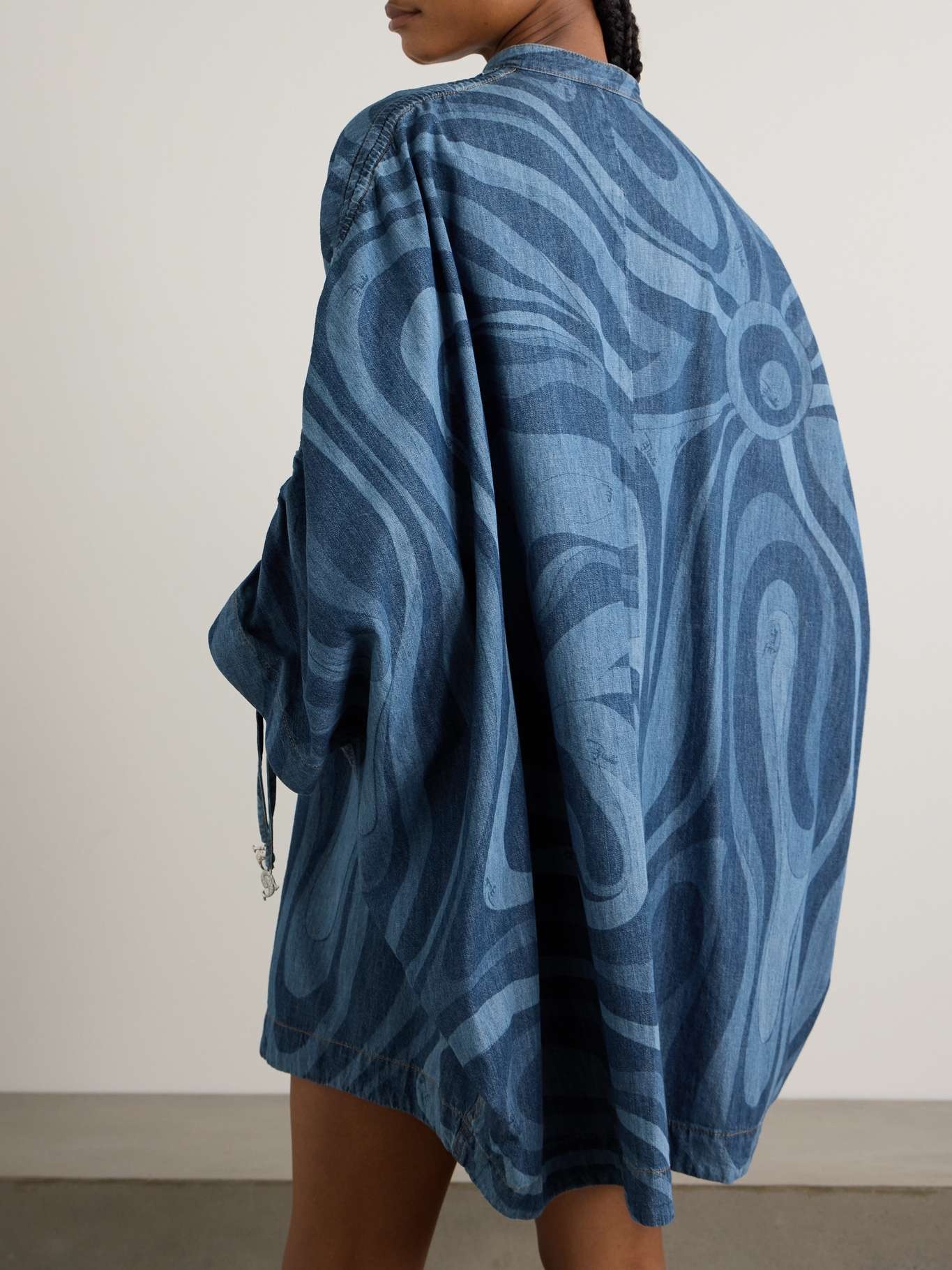 Embellished ruched printed denim coverup - 3
