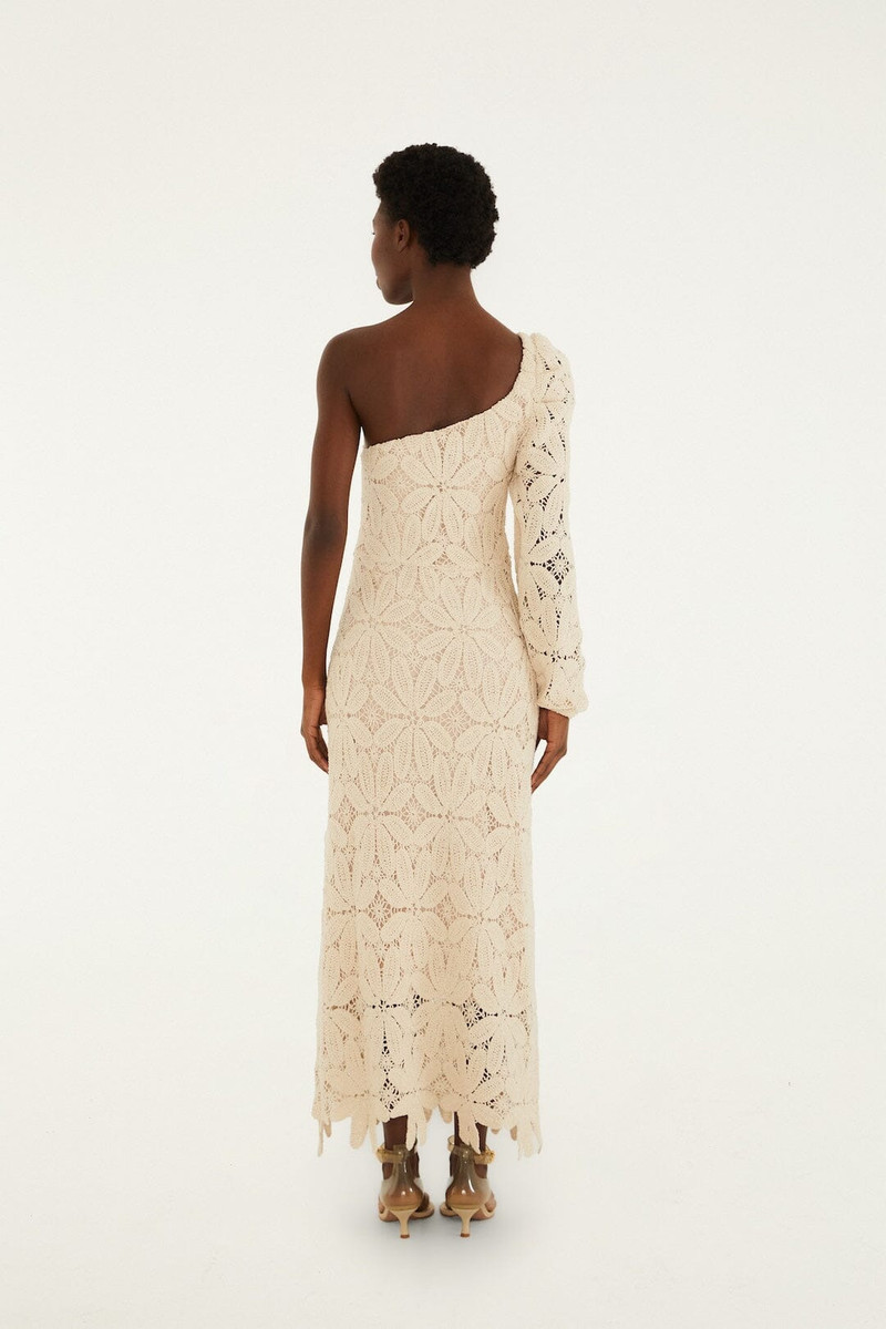 Off-White One-Shoulder Crochet Flower Maxi Dress 4