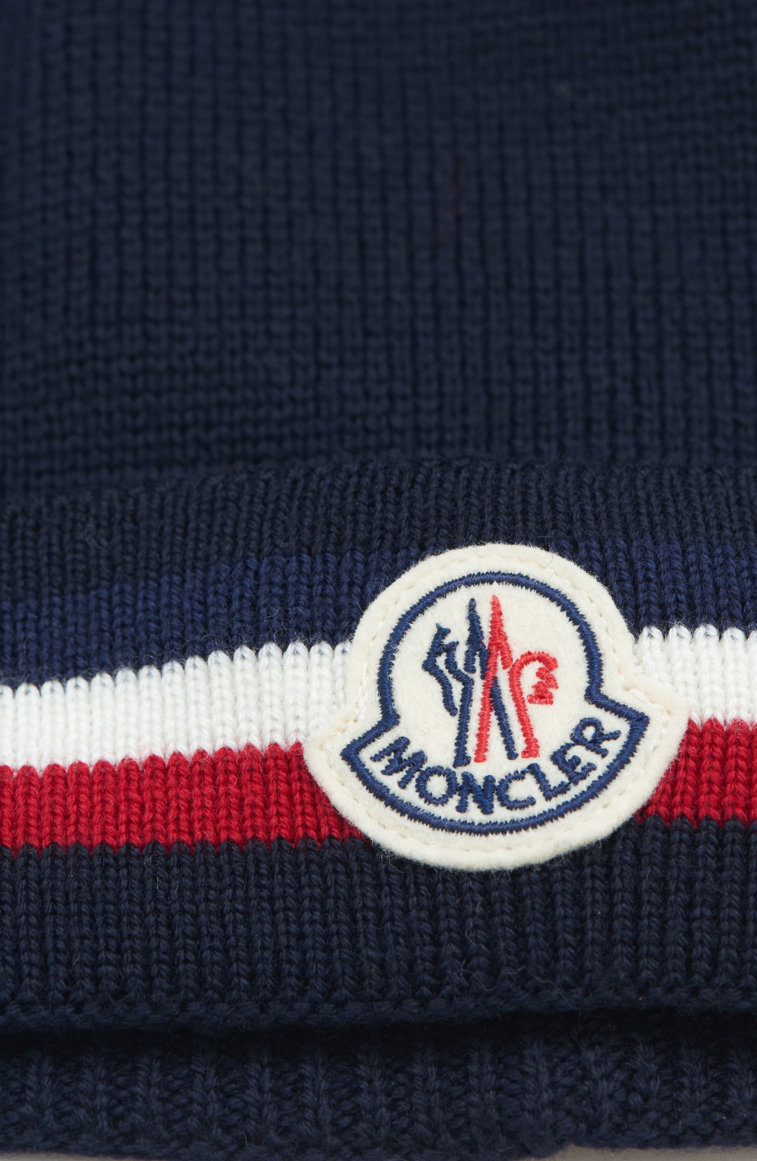 Moncler Tricolor Stripe Ribbed Wool Beanie in Navy Blue at Nordstrom - 3