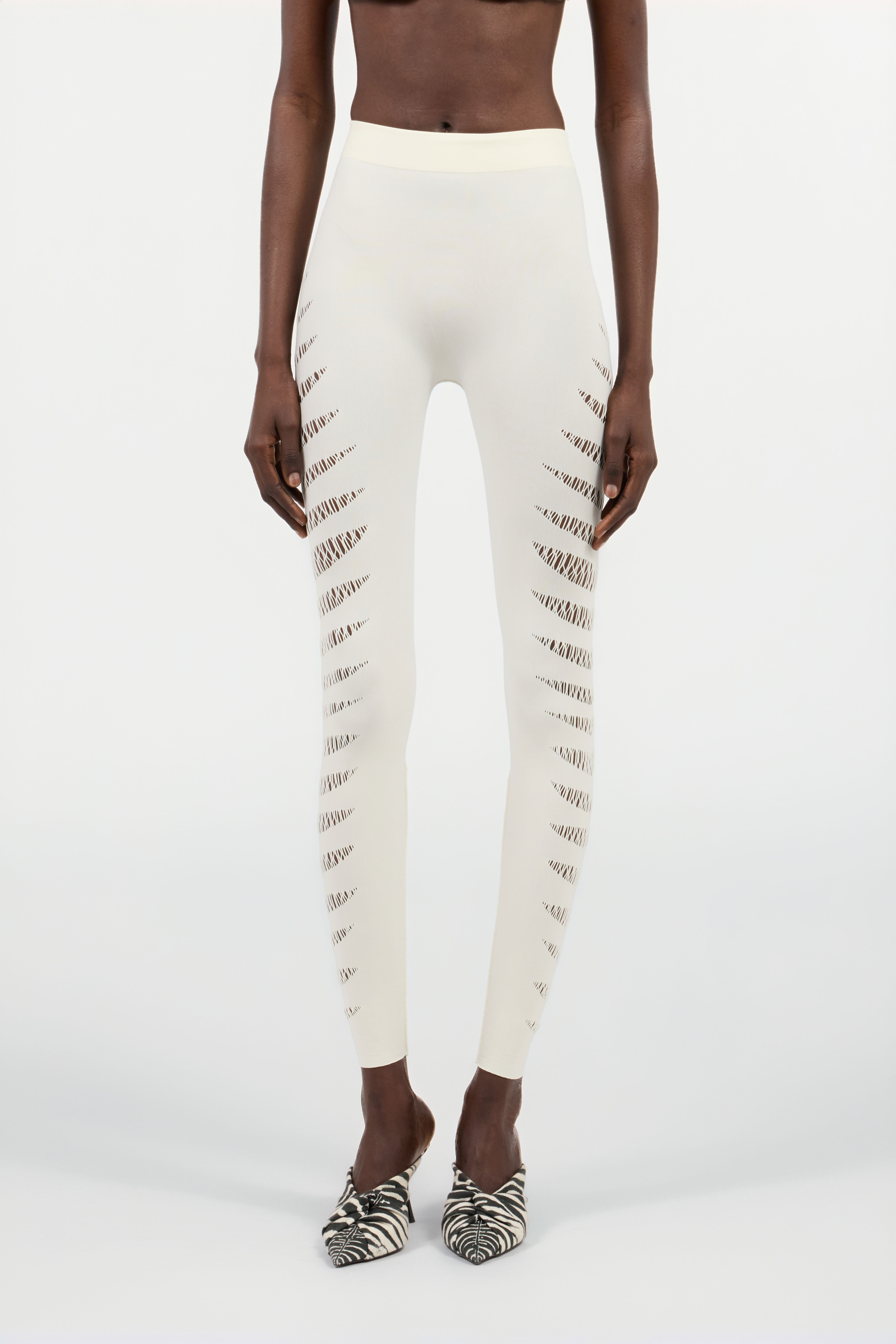 White Cut-Out Leggings - 3