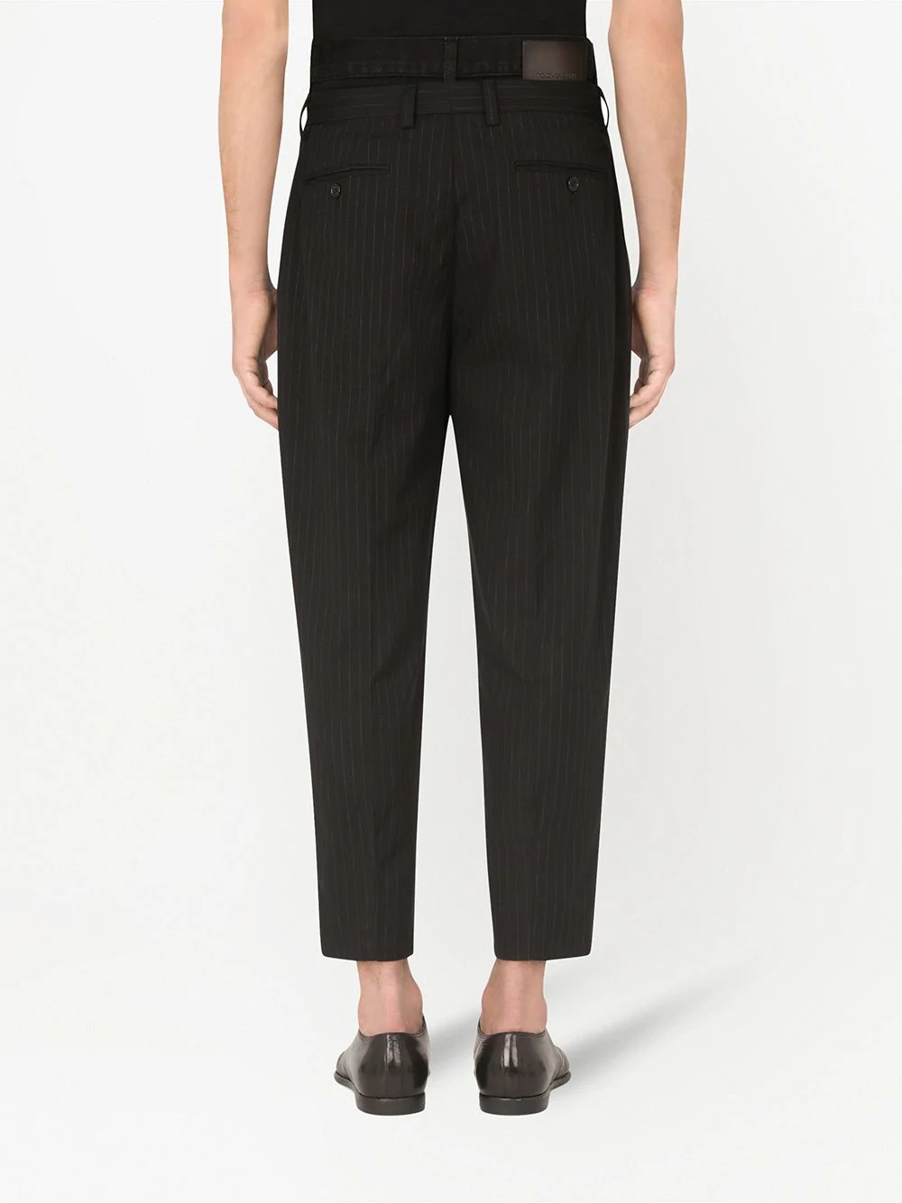 pinstripe double-waist tapered trousers - 4