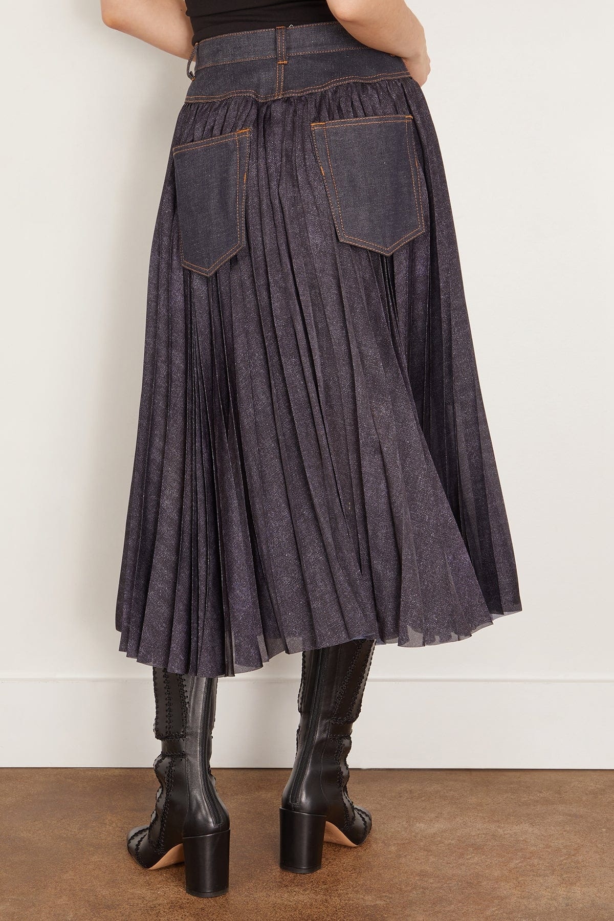 sacai Denim Mix Skirt in Indigo | hampdenclothing | REVERSIBLE