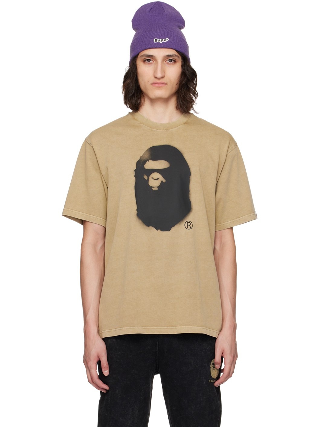 Beige Spray Ape Head T-Shirt - 1