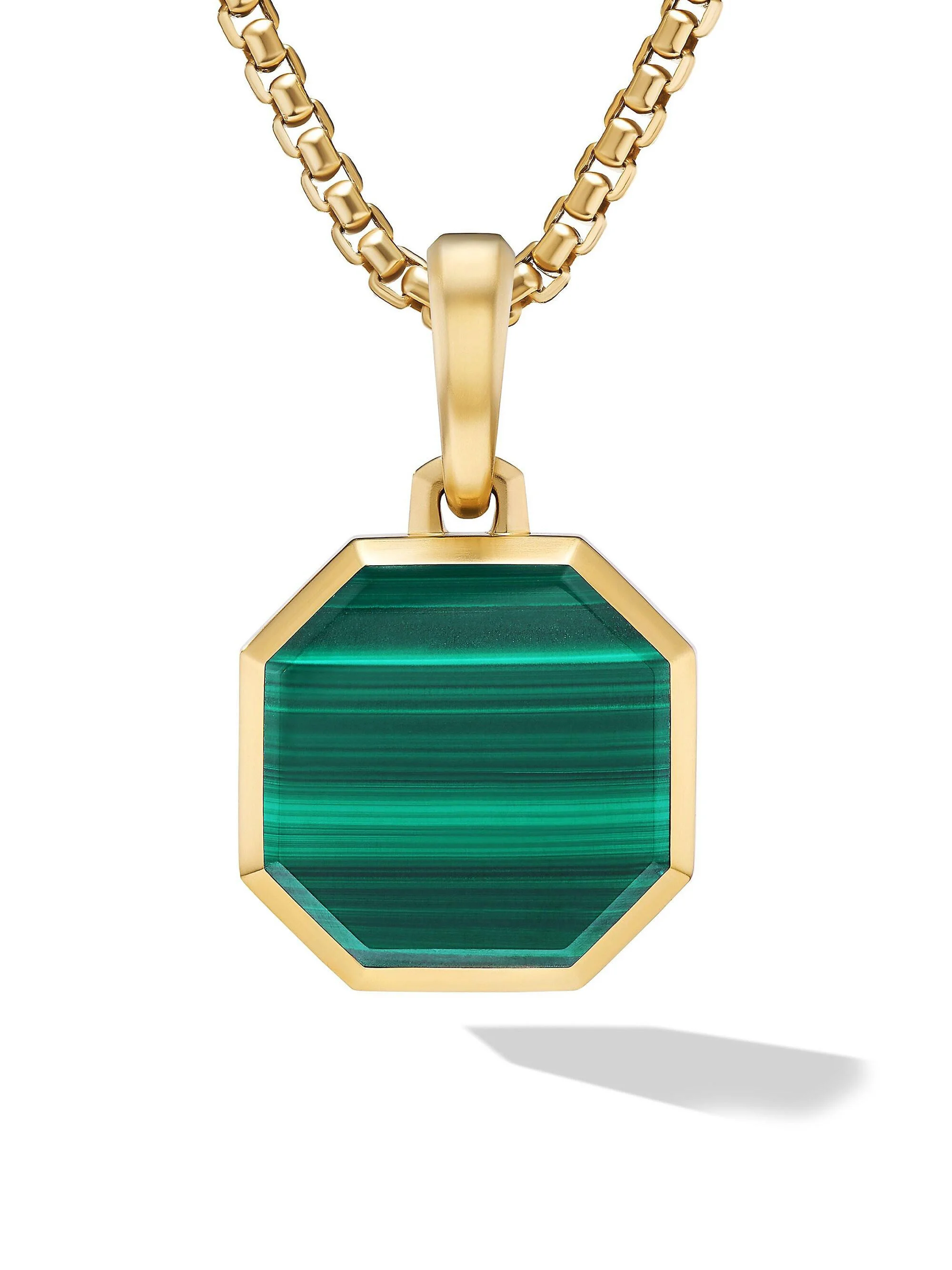 Men's Faceted Stone Amulet in 18K Yellow Gold - Malachite - 1