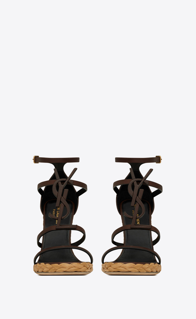 SAINT LAURENT cassandra wedge espadrilles in smooth leather with brown monogram outlook