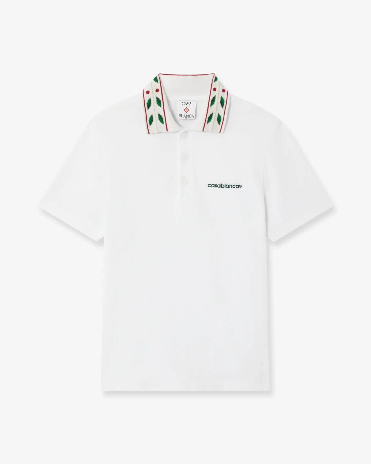 White Laurel Pique Short Sleeve Polo Shirt | Casablanca Paris - 1