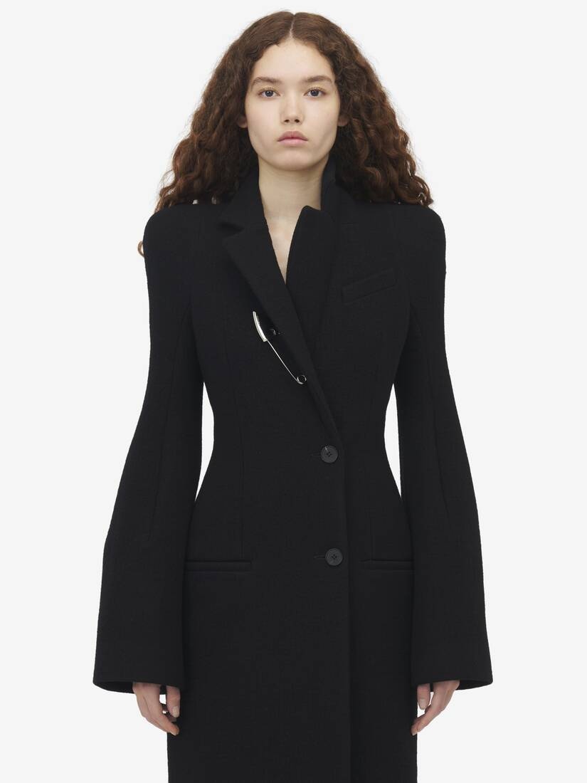 Moulded Shoulder Double-breasted Coat - 4