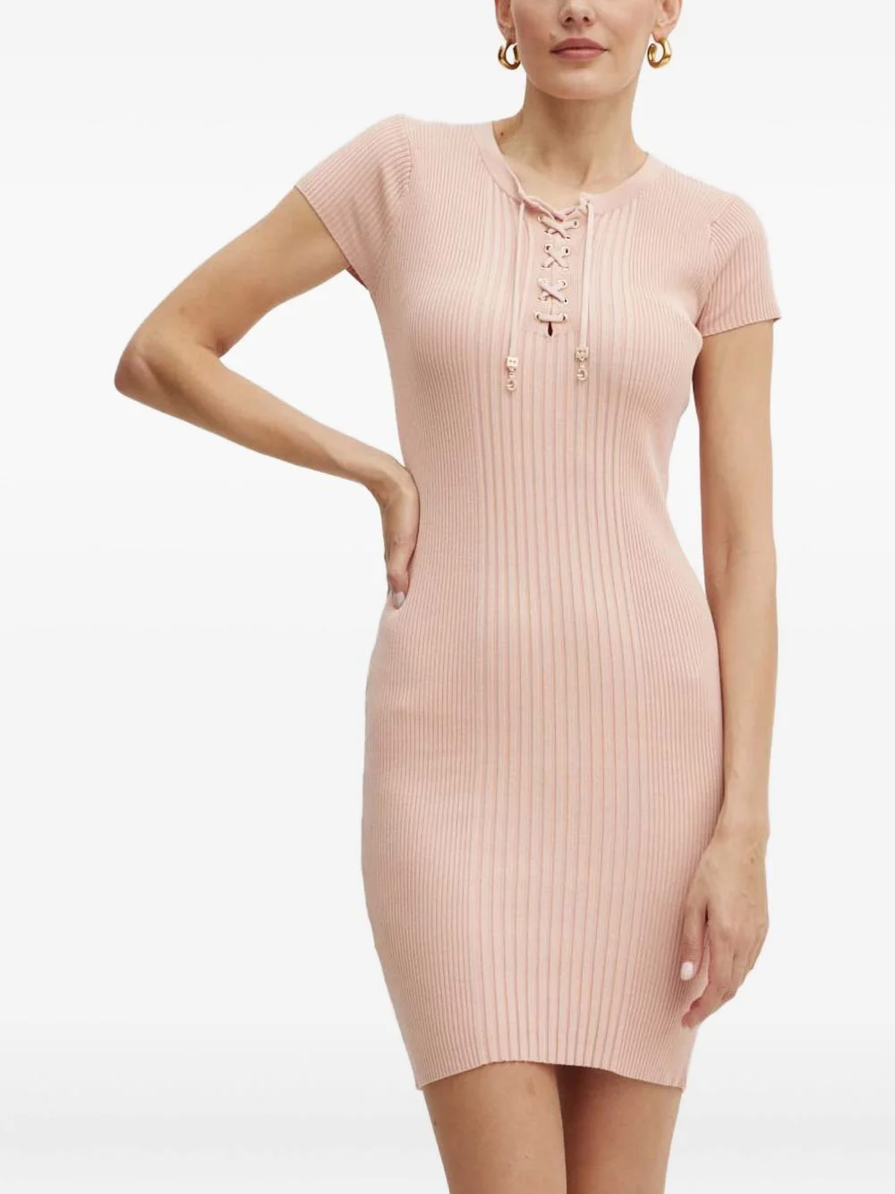 ribbed lace-up mini dress - 1