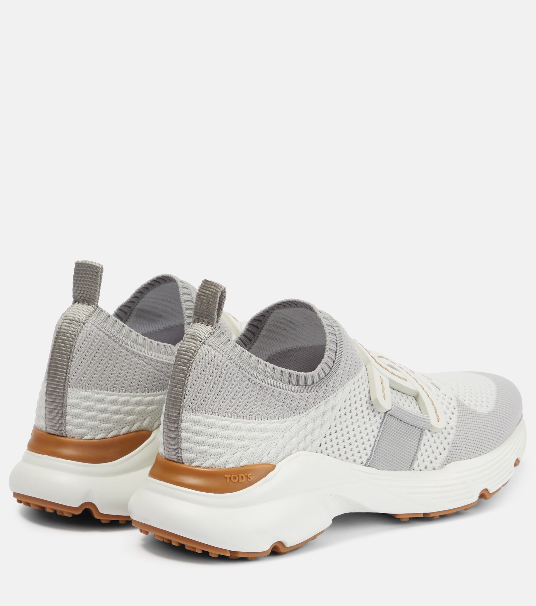 Leather-trimmed knit sneakers - 3