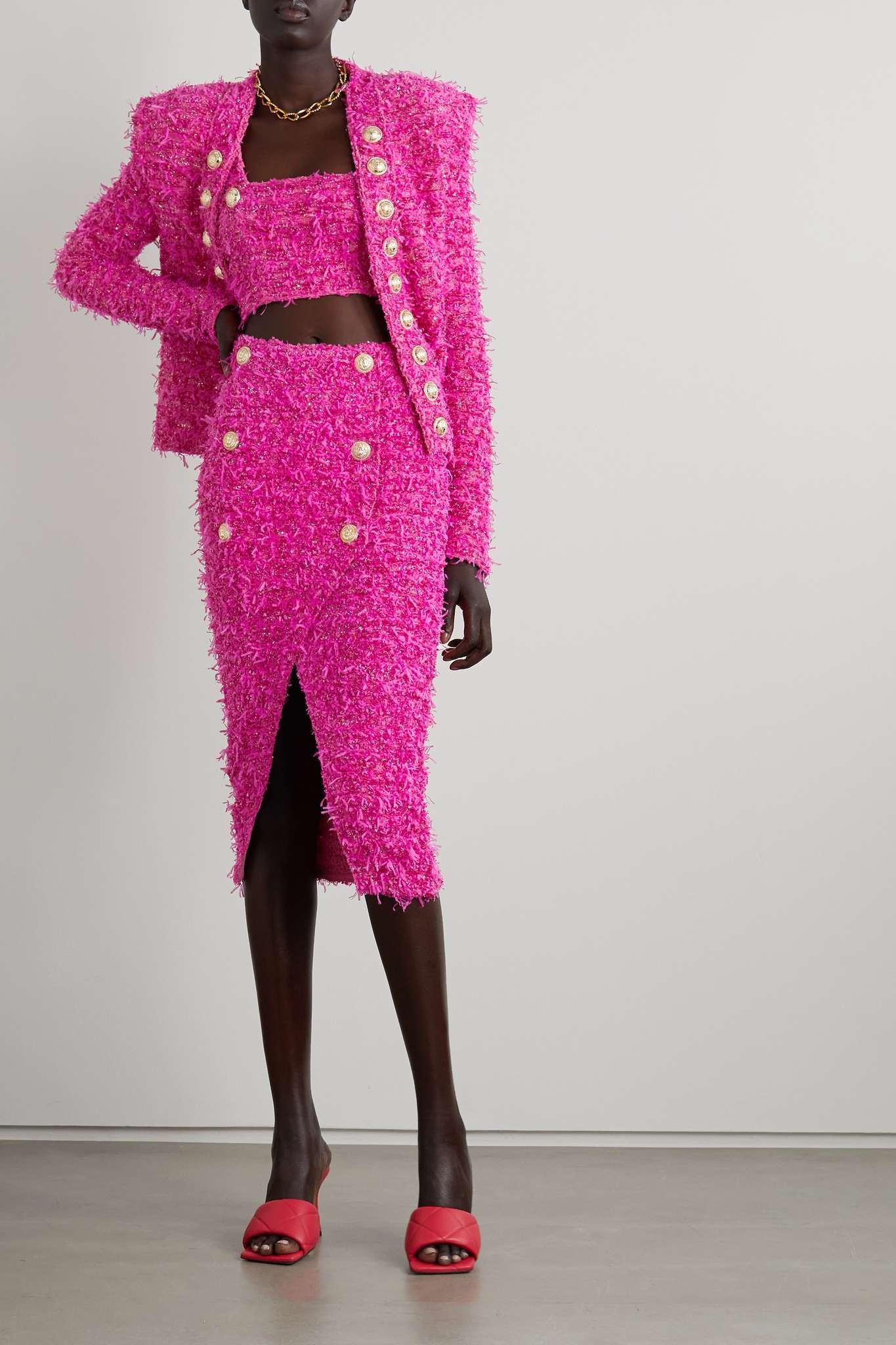 + Barbie embellished metallic bouclé-tweed blazer - 2