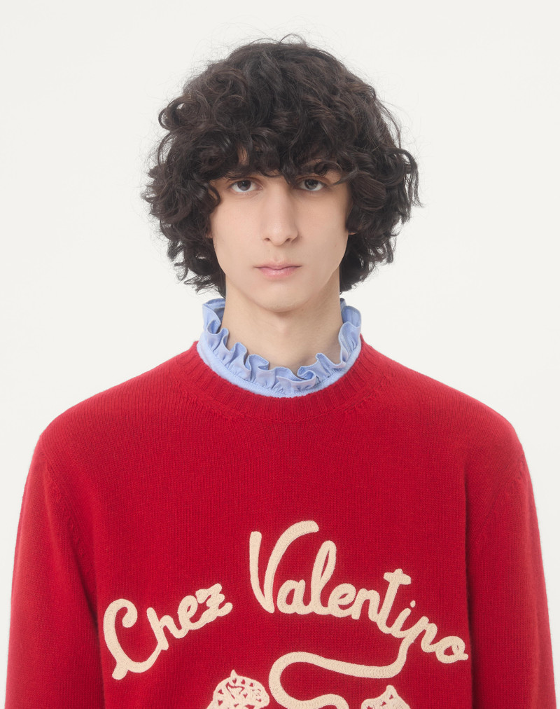 VALENTINO WOOL SWEATER WITH CHEZ VALENTINO & PANTHER EMBROIDERY 4