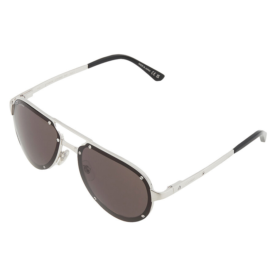 Cartier Santos de Cartier Grey Pilot Men's Titanium Sunglasses CT0195S 001 60 - 3