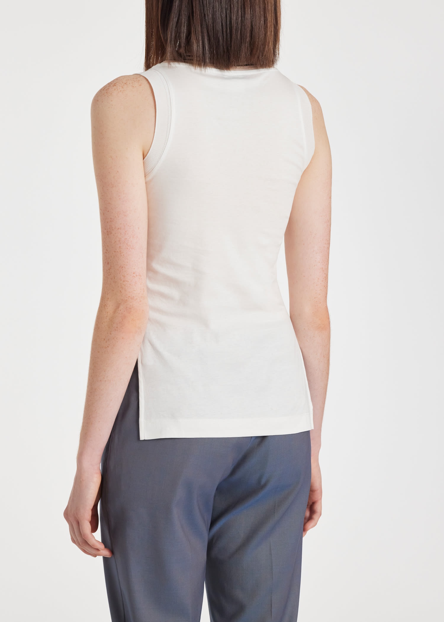 White Cotton Stripe Trim Vest - 4