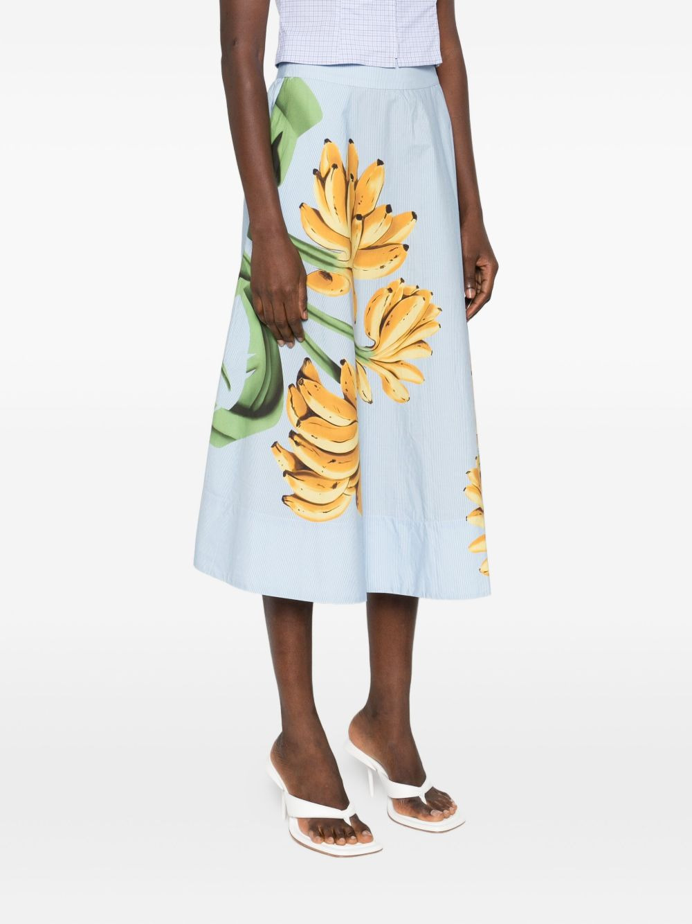 banana-print cotton midi skirt - 3