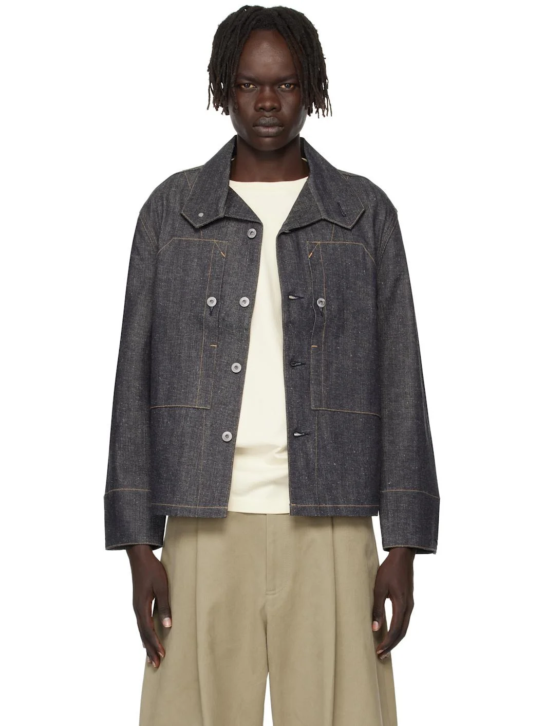 Navy Lot. 715 French Navy Mechanic Denim Jacket - 1