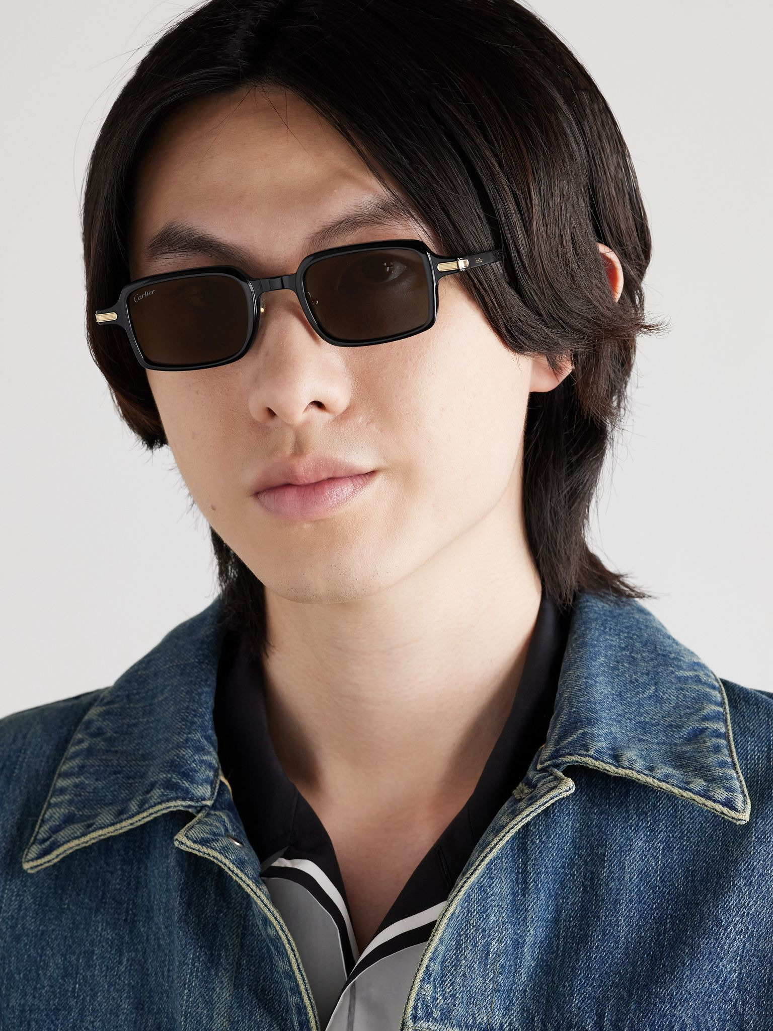 Rectangular-Frame Acetate Sunglasses Brown - 2