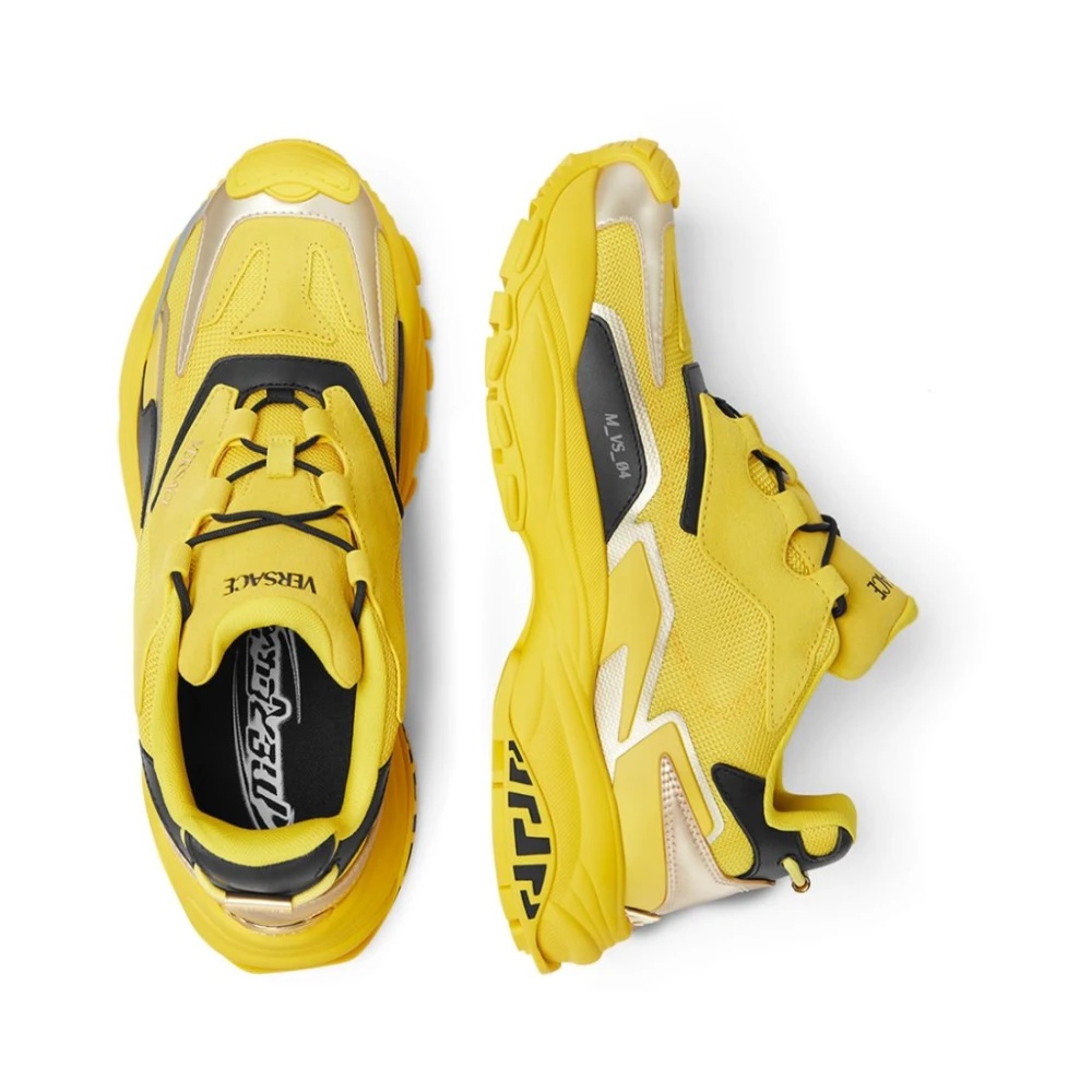 スニーカー Low Top Sneakers - Versace - Leather - Yellow VERSACE YELLOW SNEAKERS DRAWSTRING ROUND TOE | miinto