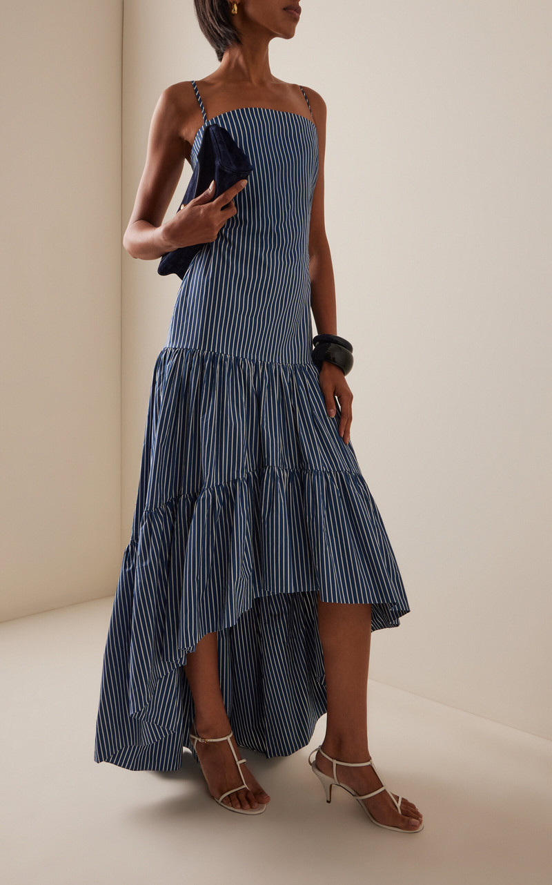 ANDRES OTALORA Exclusive Colonial Striped Cotton-Poplin Maxi Dress blue outlook