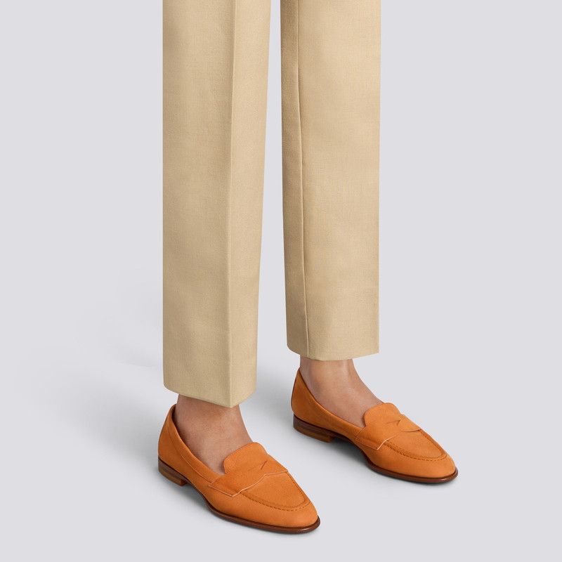 Santoni Women's orange nubuck penny loafer outlook