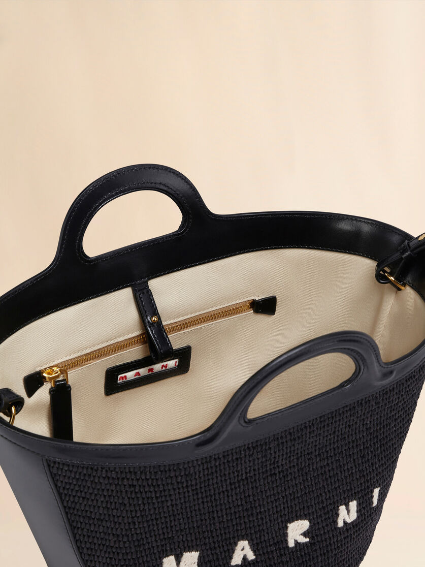 TROPICALIA SMALL BAG IN BLACK LEATHER AND RAFFIA - 4