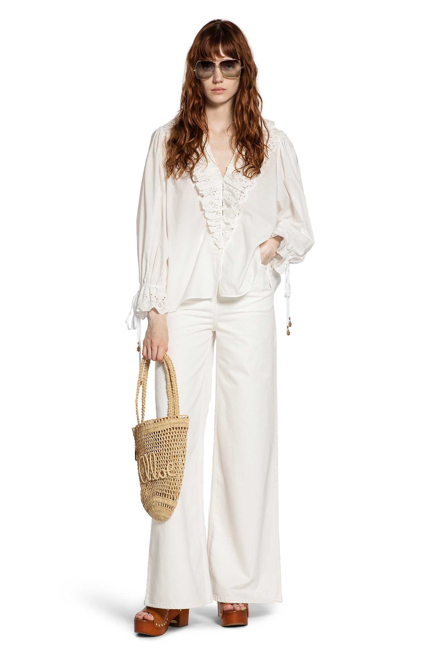 Puff Sleeve V-neck Top In Cotton Voile - 7