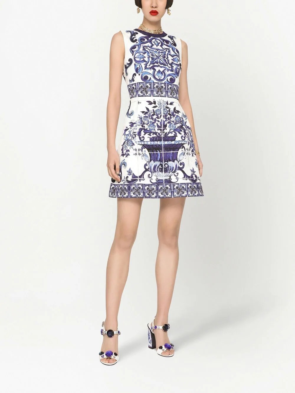 Majolica-print brocade mini dress - 3