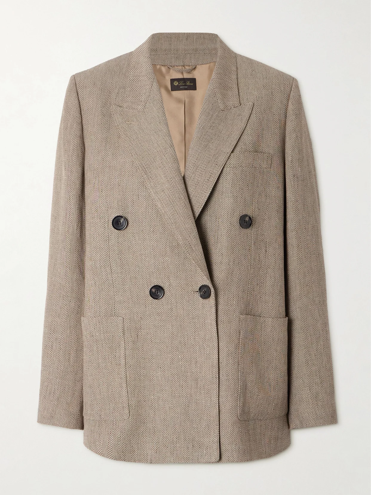 Genny Double-breasted Herringbone Linen Blazer - 1