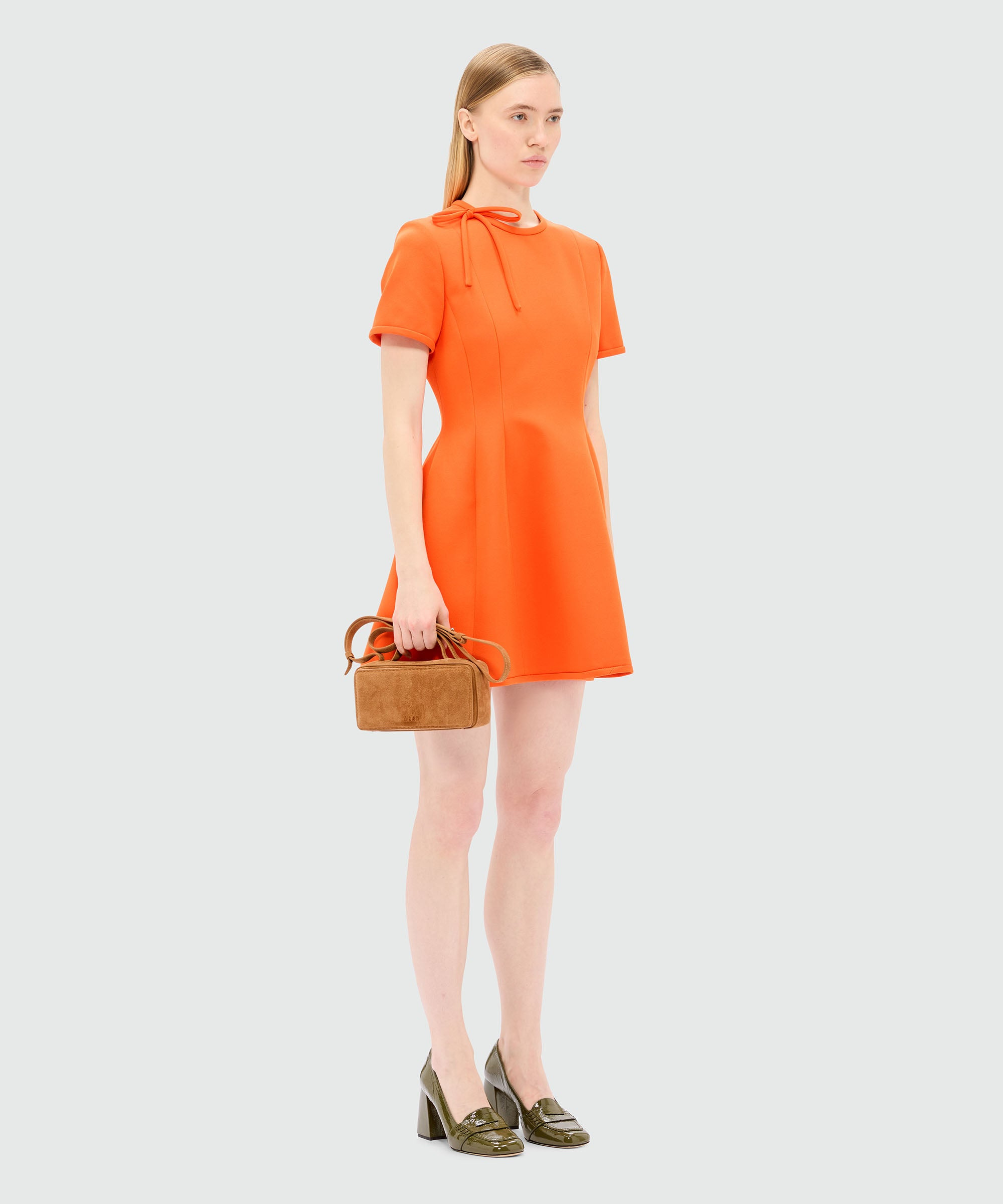 Orange cady minidress with bow detail - 4