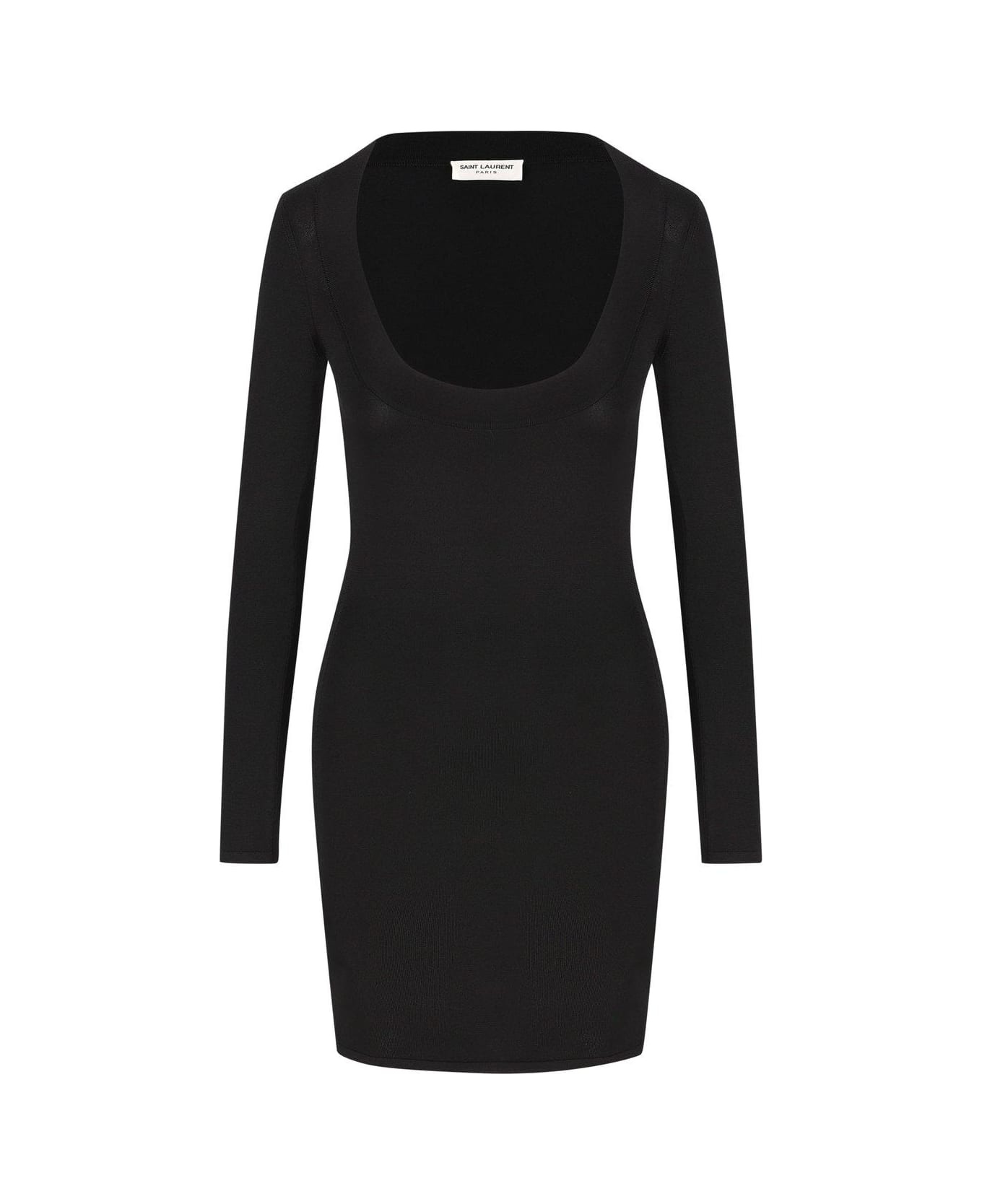 Plunging Round Neck Long-sleeved Dress - 1