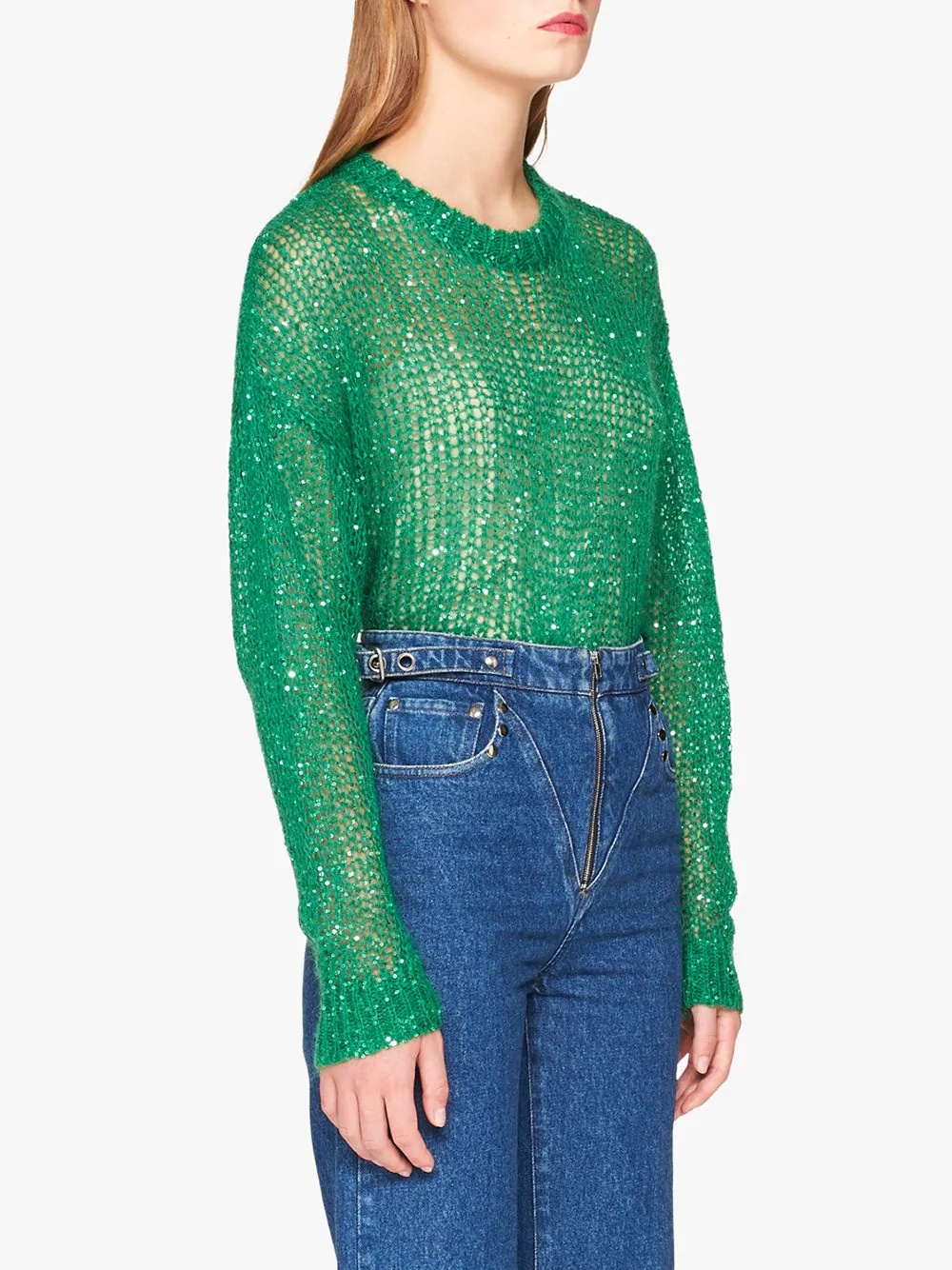 sequin-embellished mesh-knit jumper - 3