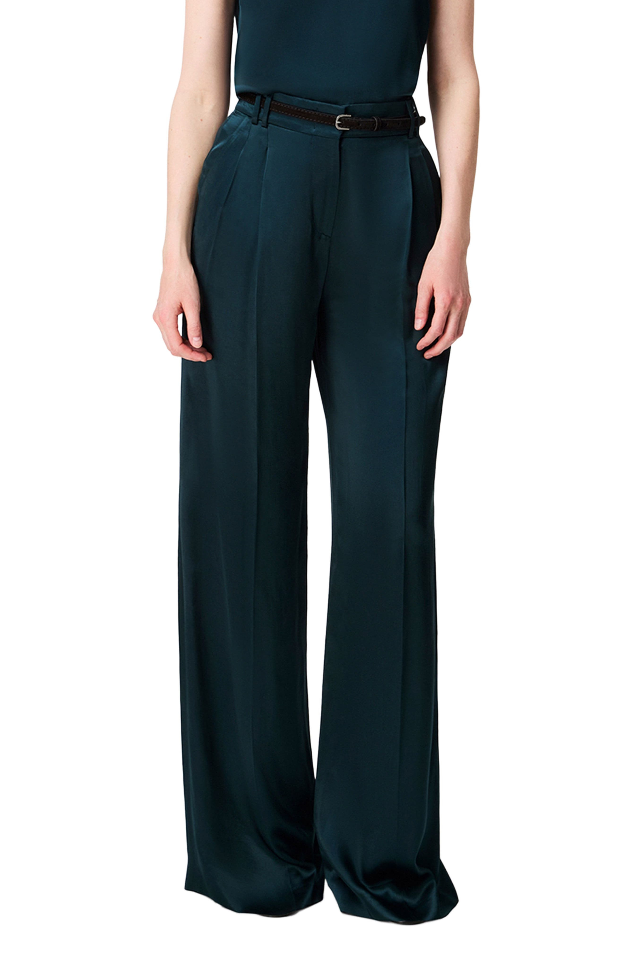 Another Tomorrow Satin Pleated Trouser in Juniper at Nordstrom - 1