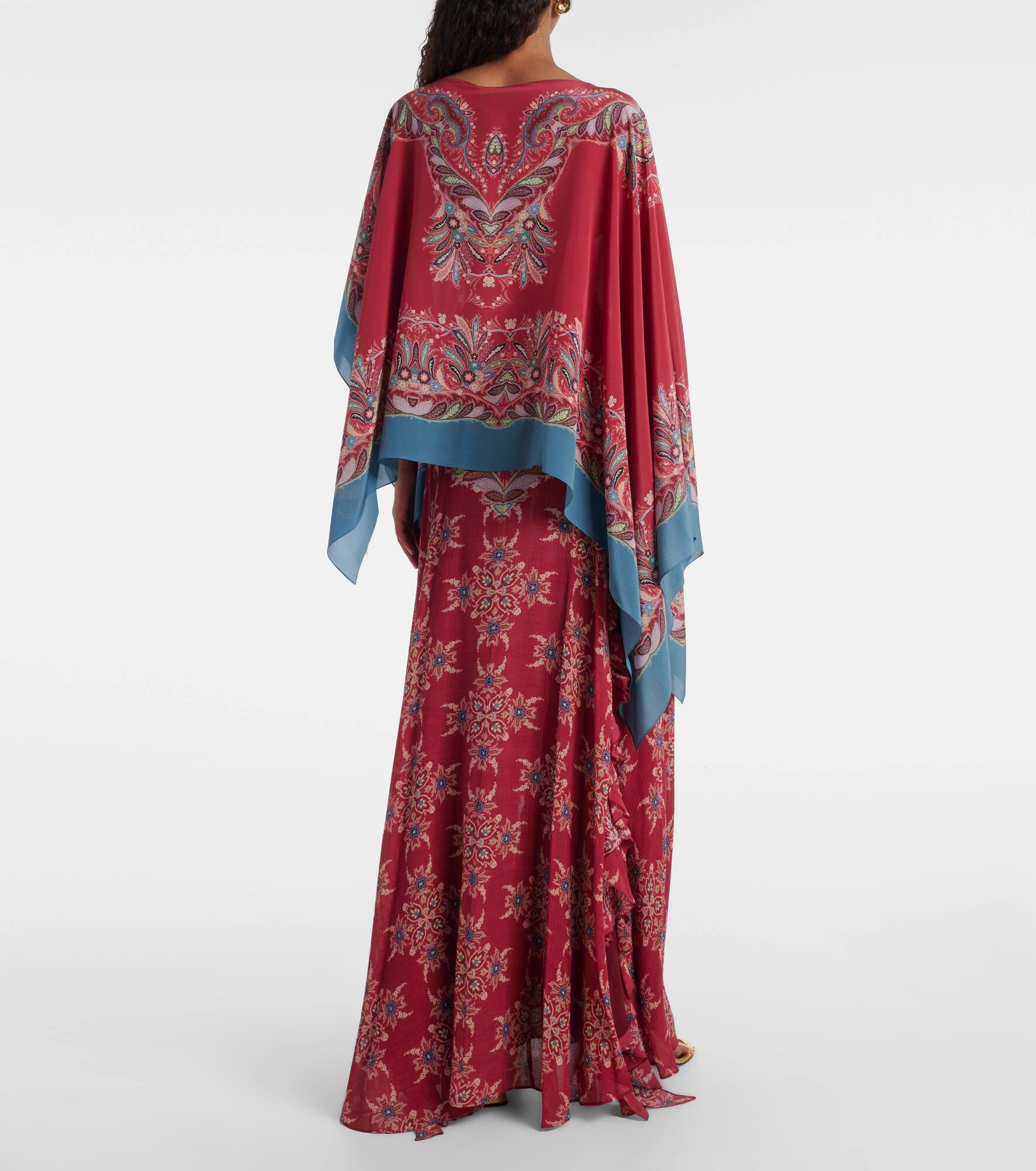 Asymmetrical floral silk crêpe poncho - 3