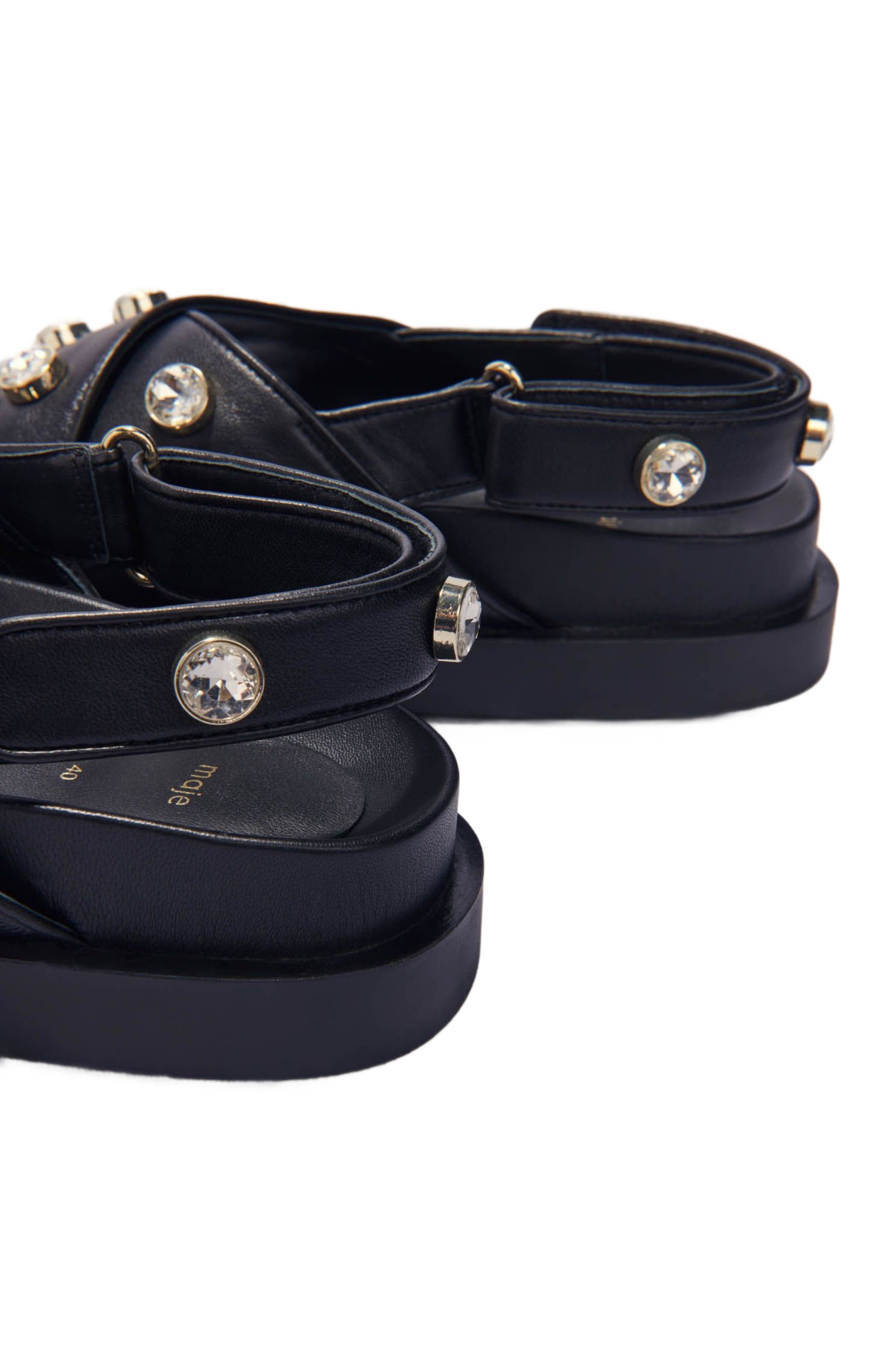 maje Flat leather and rhinestone sandals in Black at Nordstrom - 5