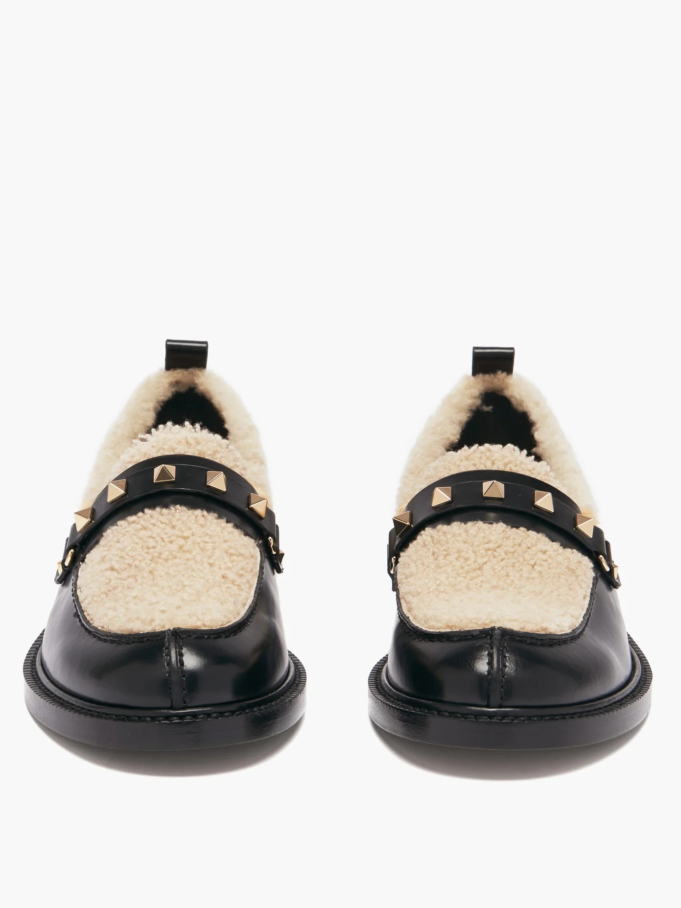 Rockstud shearling-trimmed leather penny loafers - 5