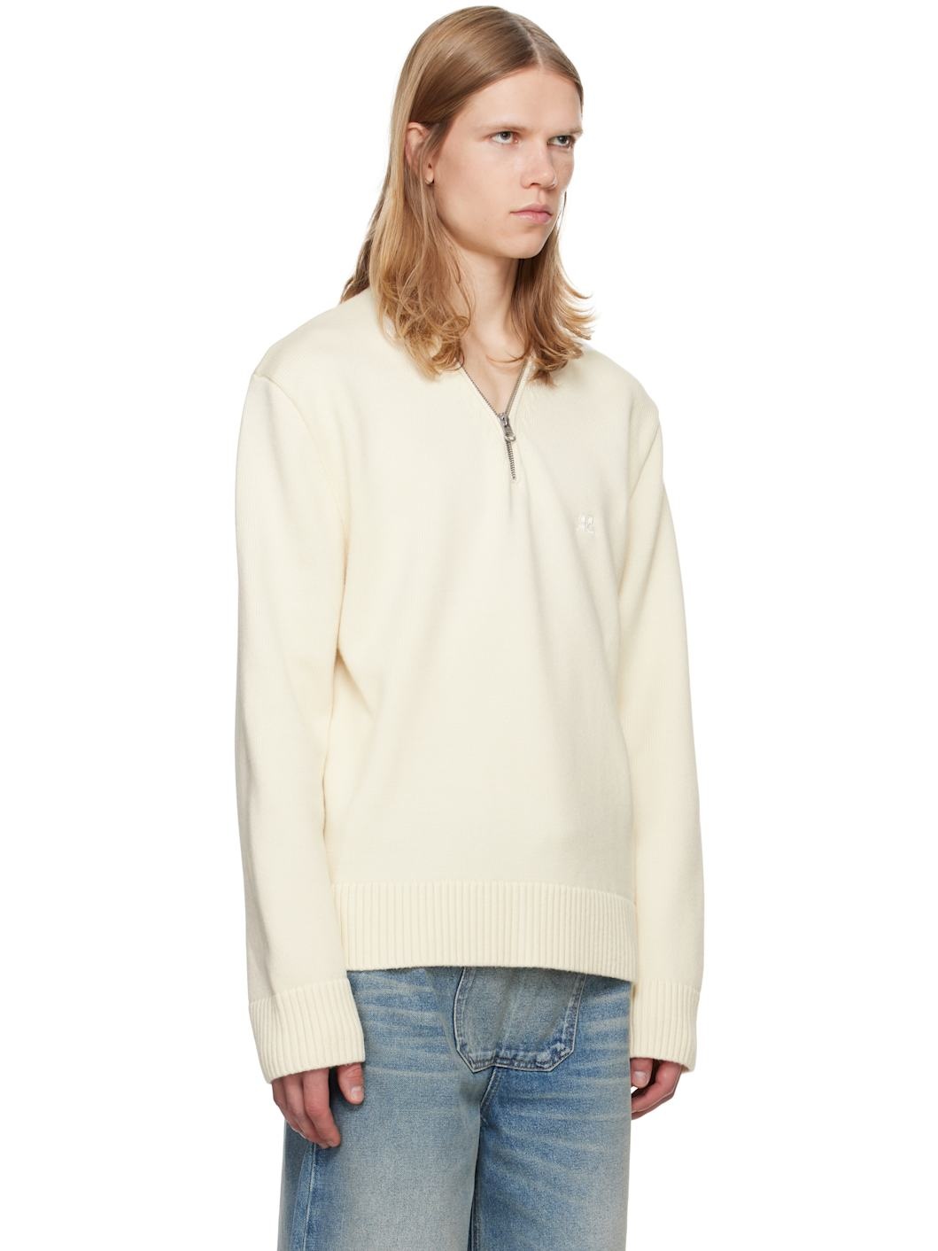 White Zipped Wool Sweater - 2
