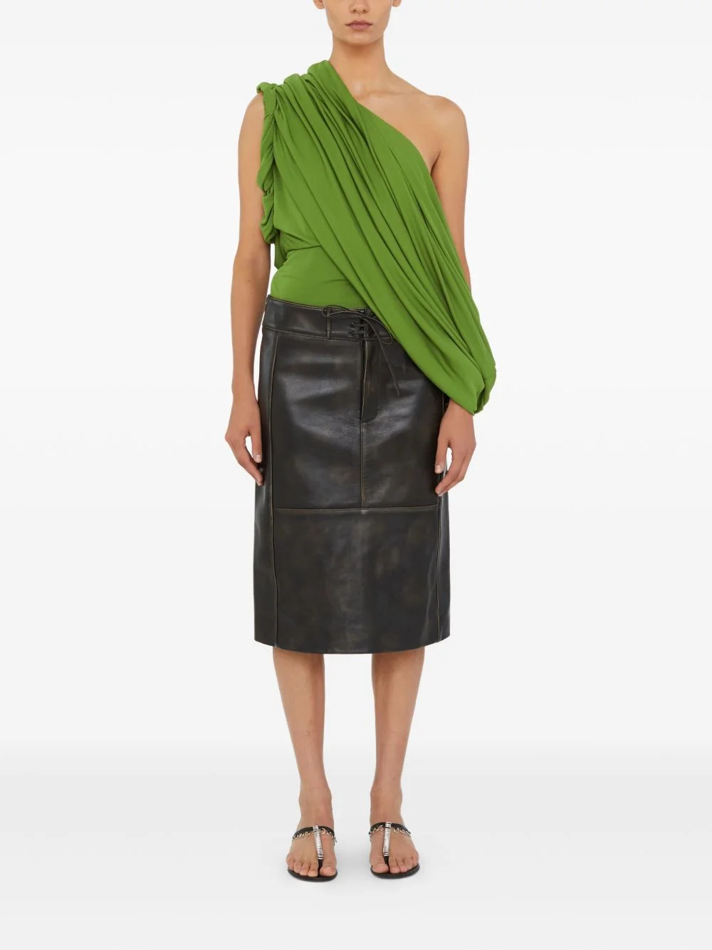 burnished leather panelled skirt - 1