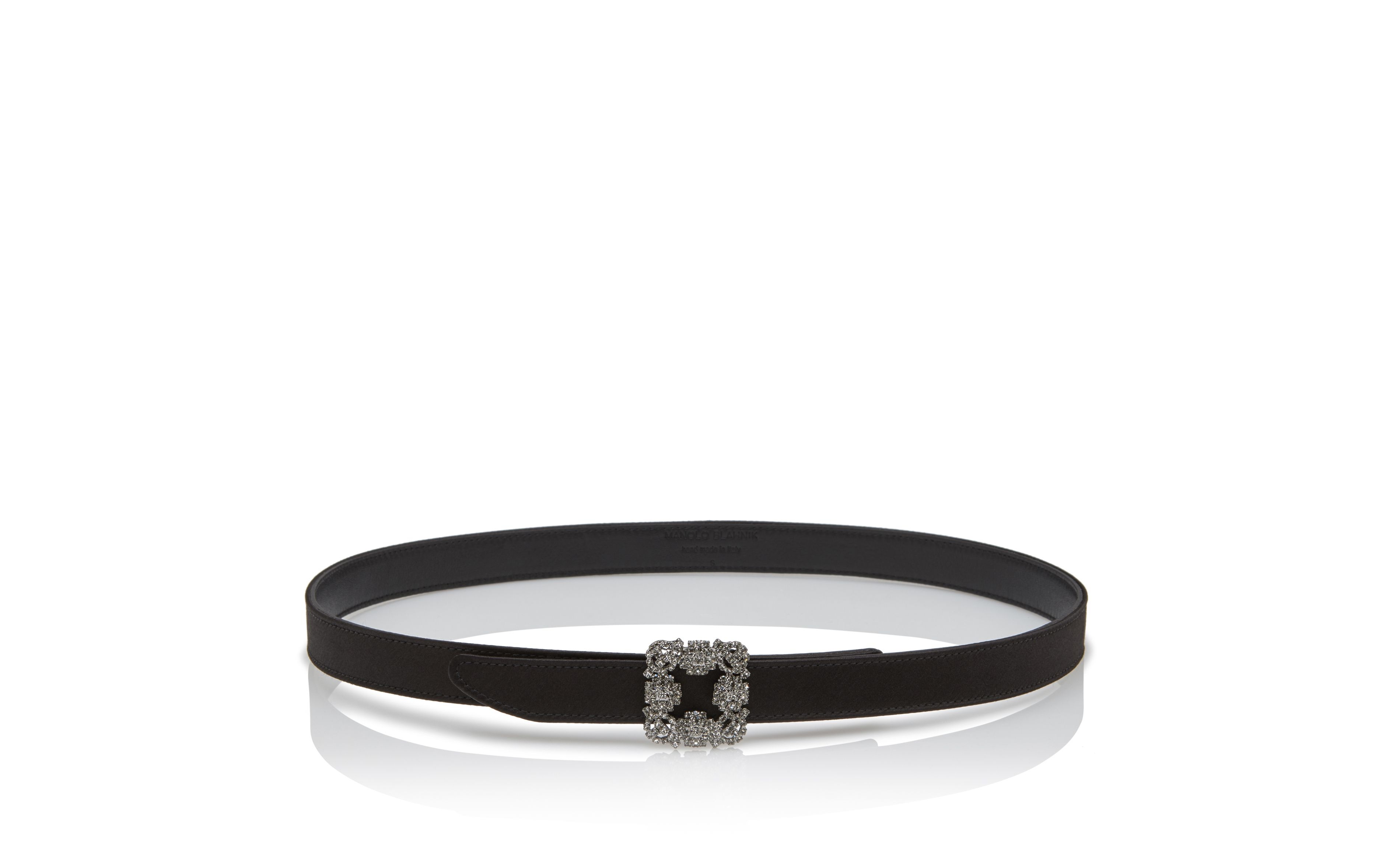 Black Satin Crystal Buckled Belt - 1