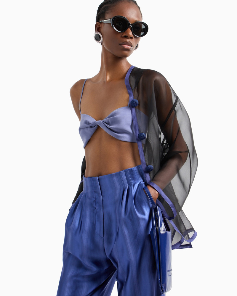 Pure silk organza shirt jacket with floral embroidery 5