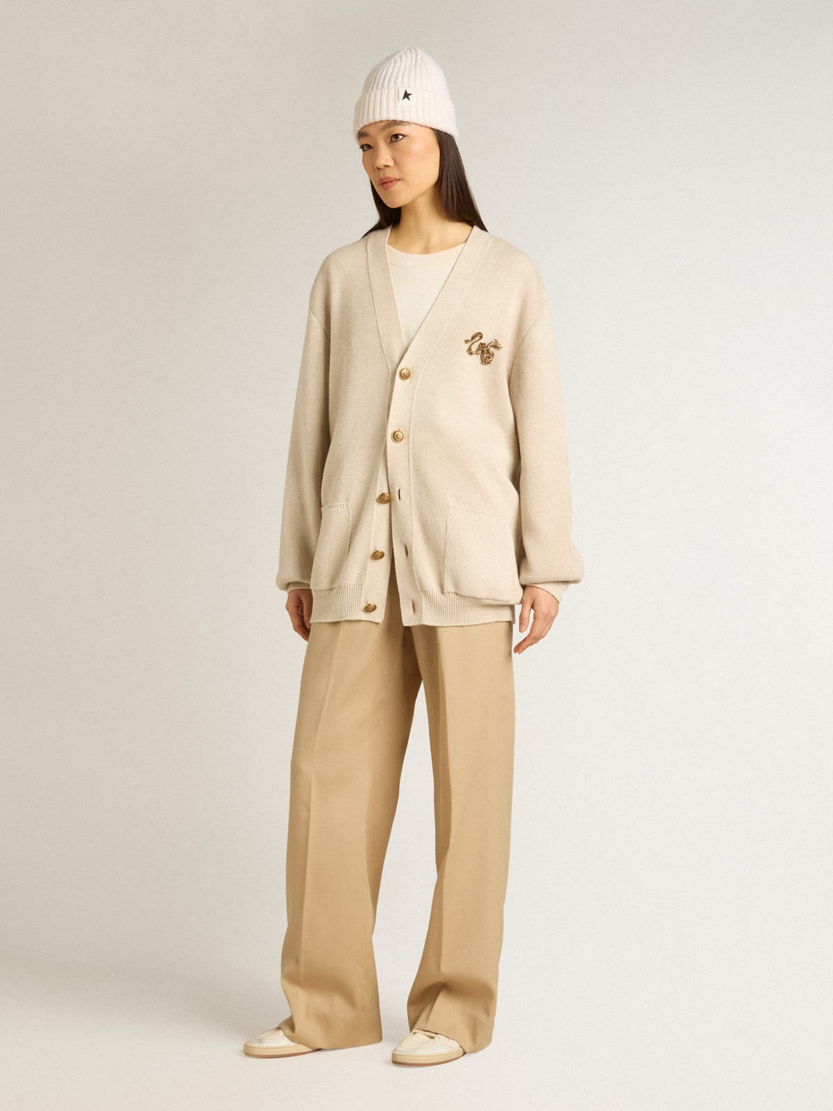 Women's wool gabardine pants in sand