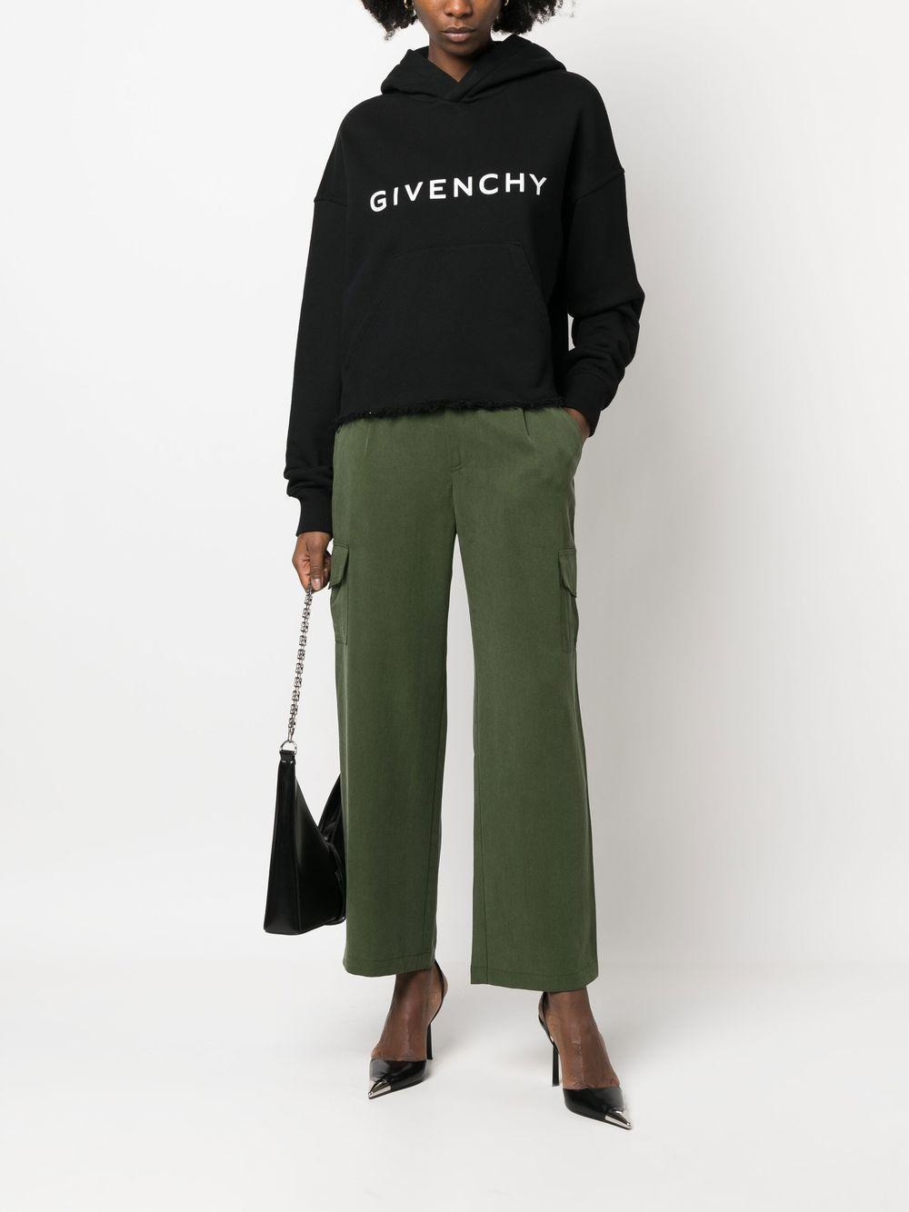 Black brushed cotton cropped oversize hoodie with Archetype signature at chest. - 2